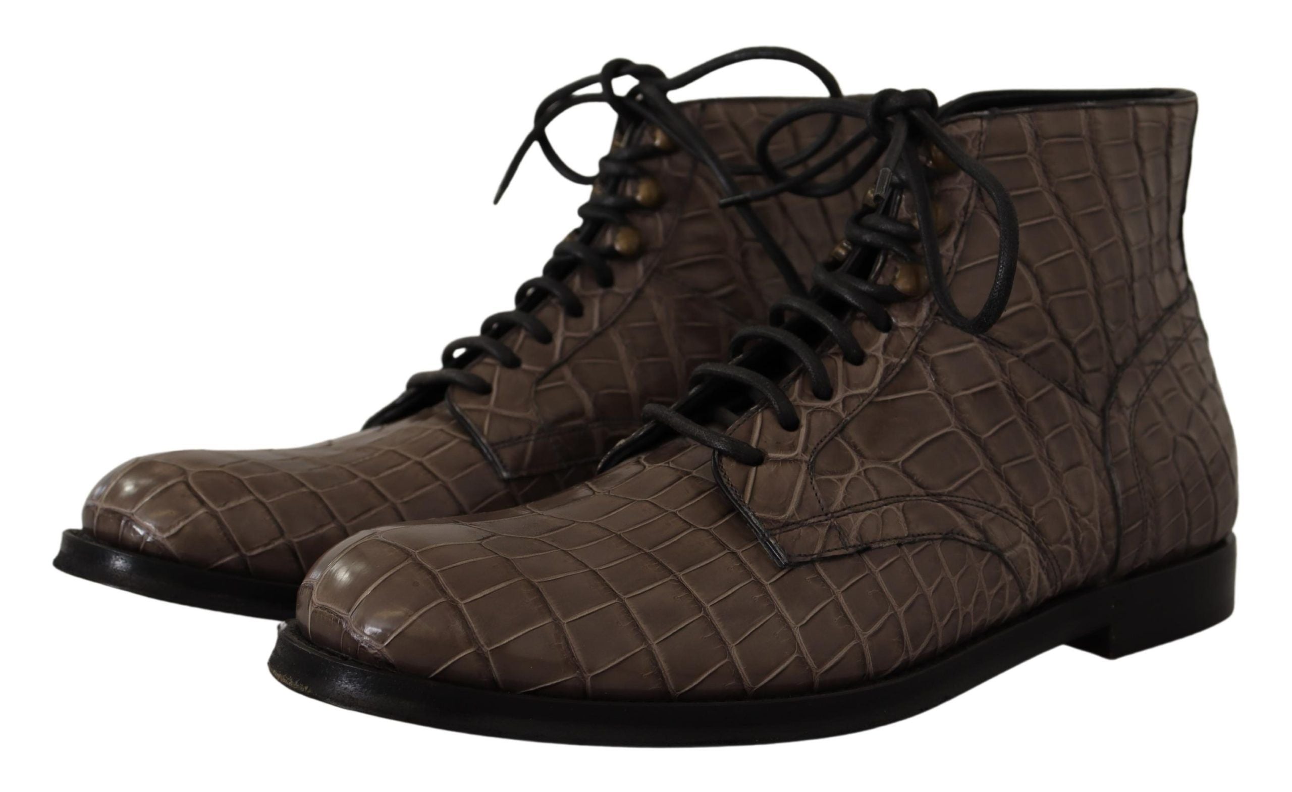 Botas Derby de piel de cocodrilo gris de Dolce & Gabbana