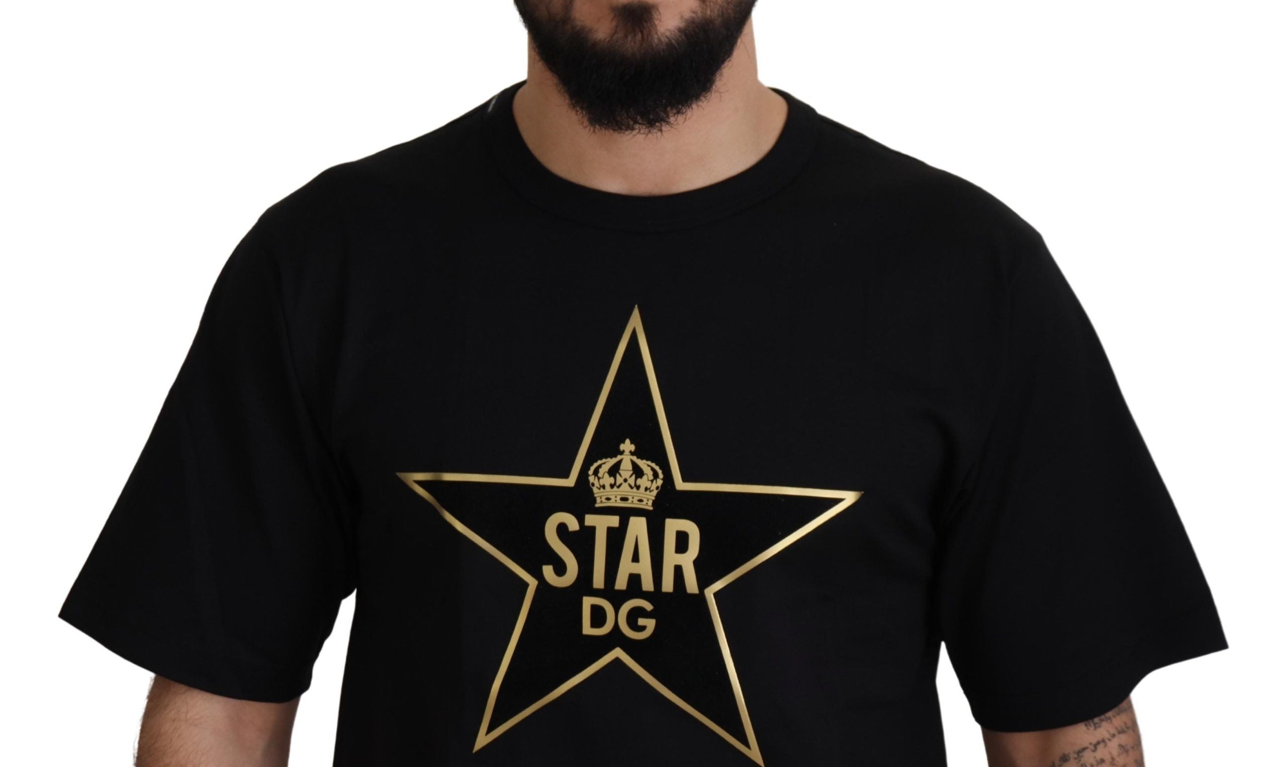 Camiseta de cuello redondo de algodón Dolce & Gabbana Black Gold STAR Crown DG