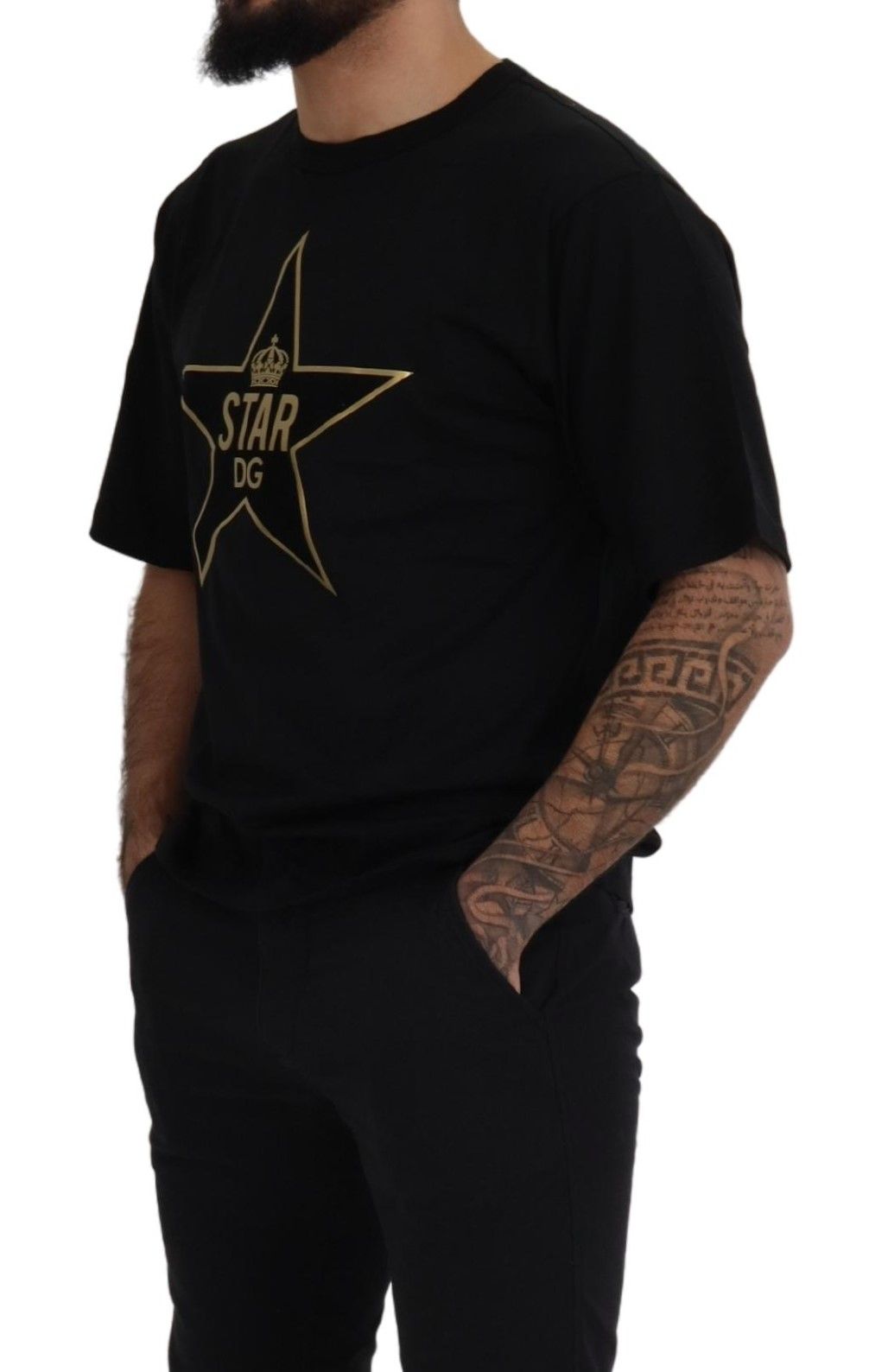 Camiseta de cuello redondo de algodón Dolce & Gabbana Black Gold STAR Crown DG
