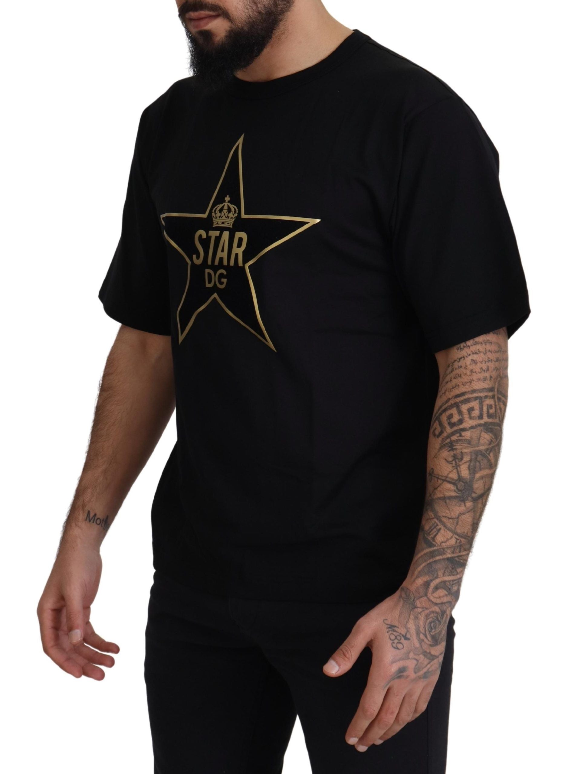 Camiseta de cuello redondo de algodón Dolce & Gabbana Black Gold STAR Crown DG