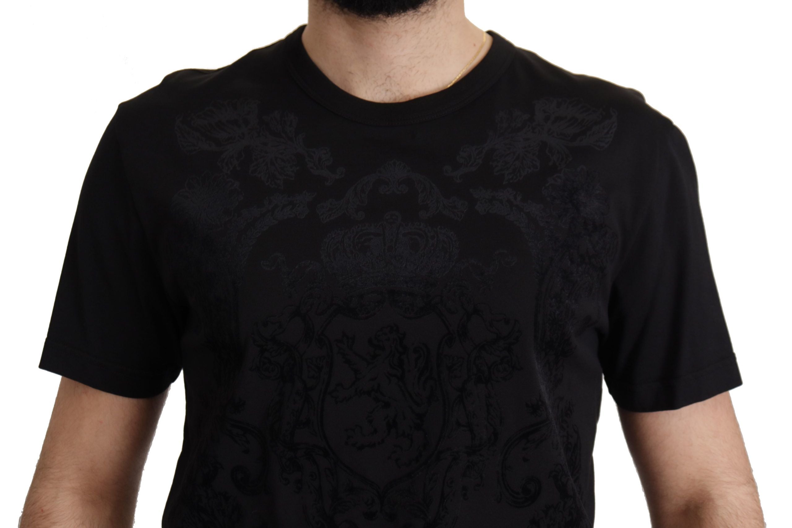 Camiseta de cuello redondo de algodón DG Baroque negra de Dolce & Gabbana