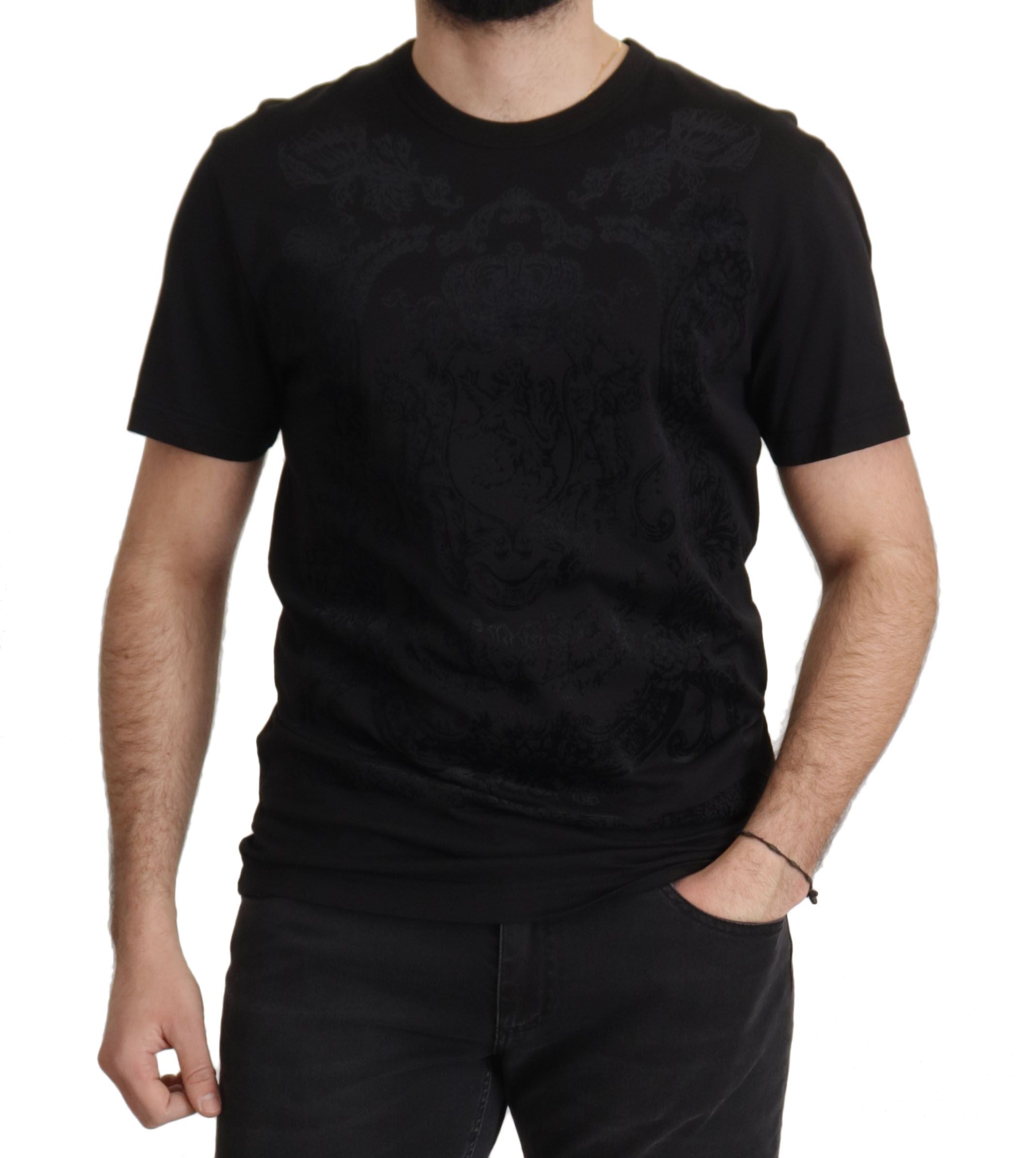 Camiseta de cuello redondo de algodón DG Baroque negra de Dolce & Gabbana