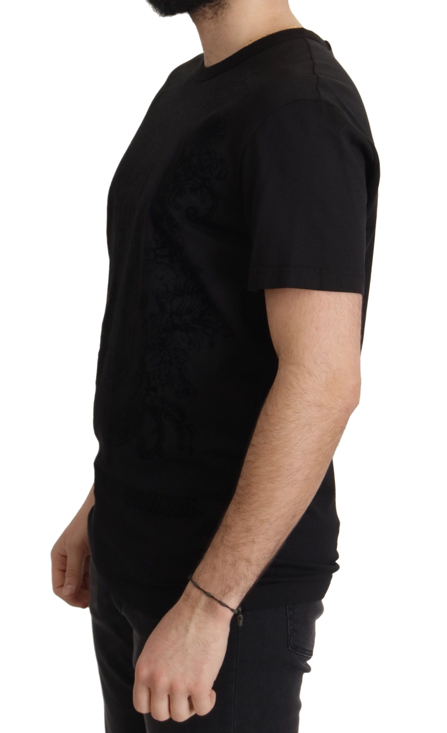 Camiseta de cuello redondo de algodón DG Baroque negra de Dolce & Gabbana