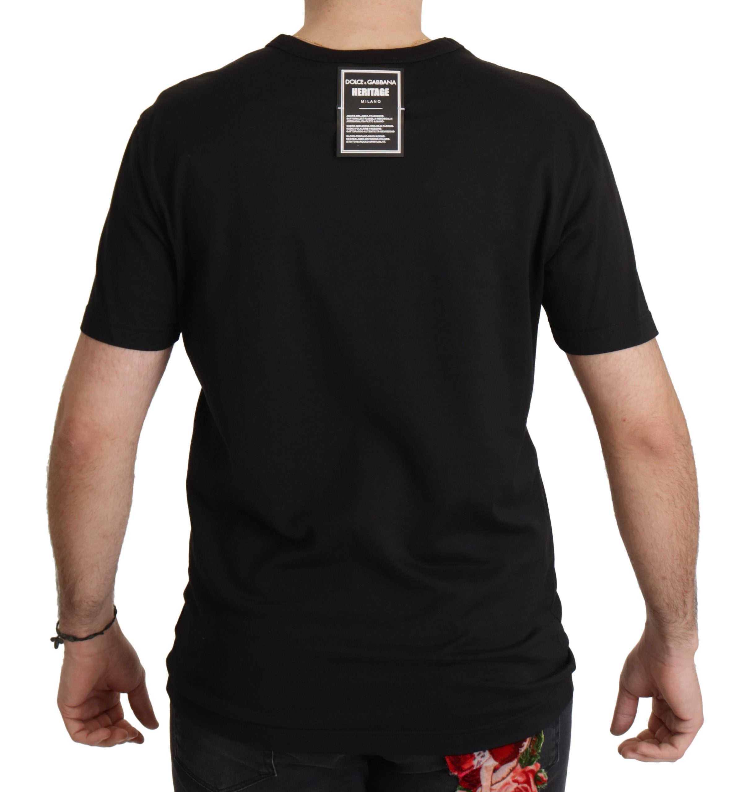 Camiseta de cuello redondo de algodón DG Baroque negra de Dolce & Gabbana