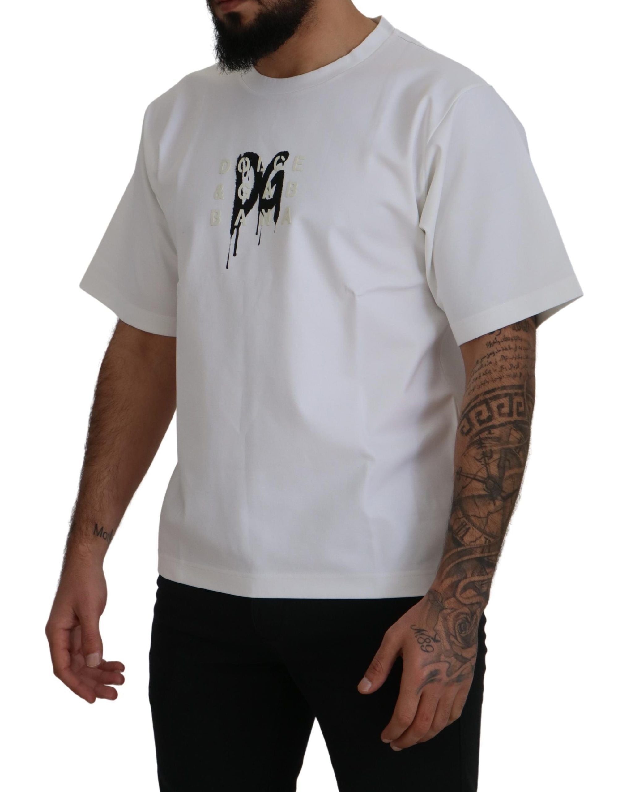 Camiseta de algodón con cuello redondo y estampado del logotipo blanco de Dolce & Gabbana