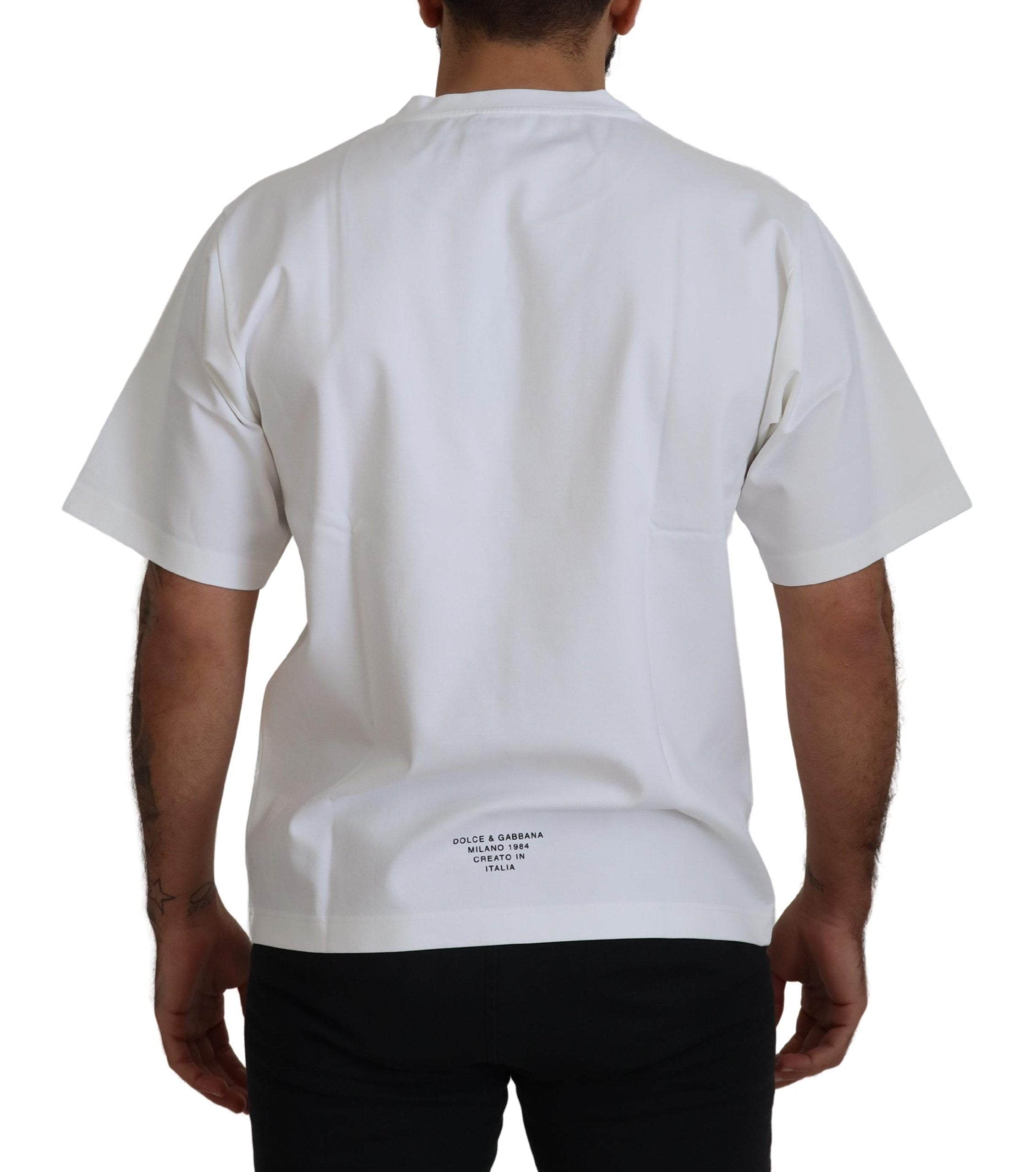 Camiseta de algodón con cuello redondo y estampado del logotipo blanco de Dolce & Gabbana