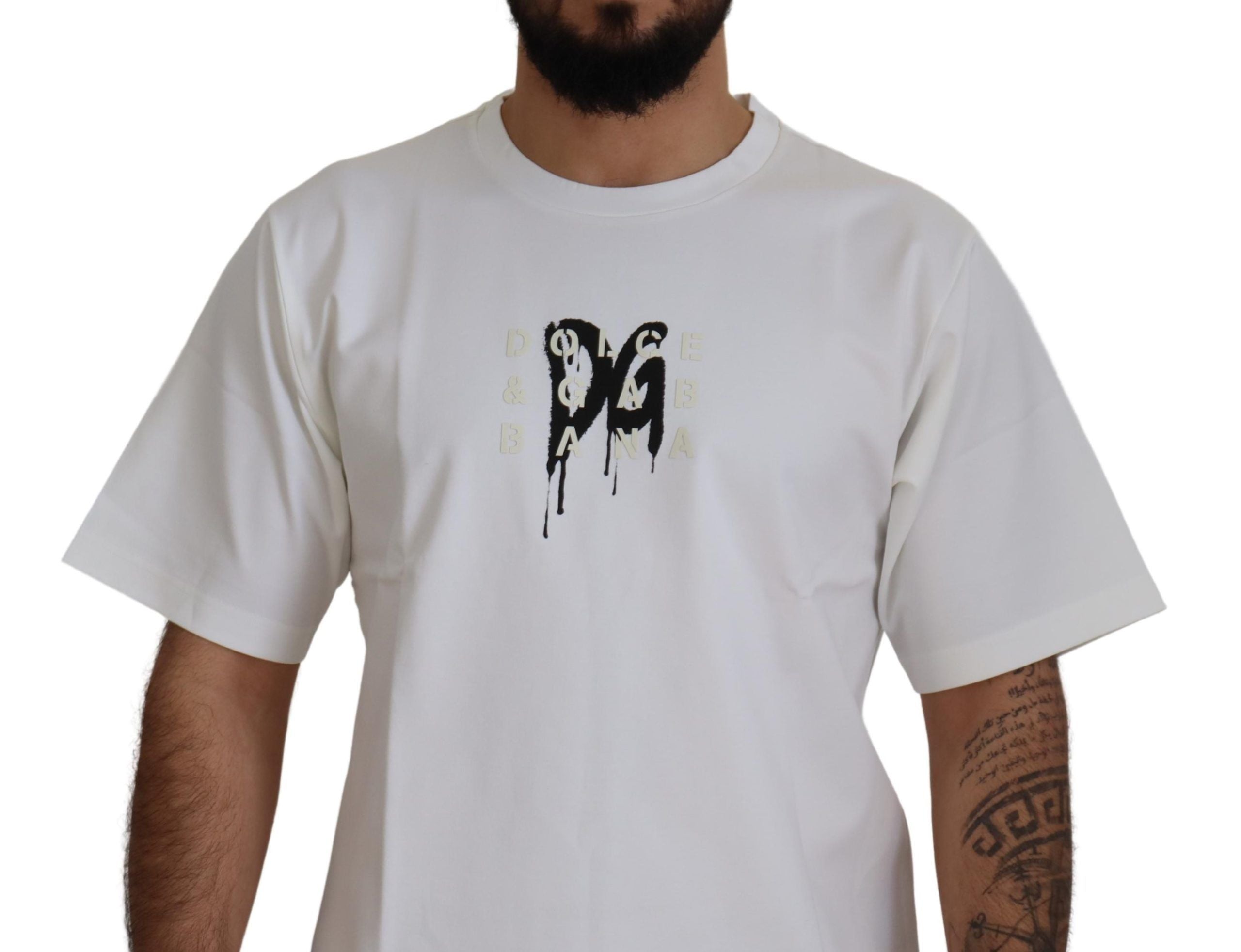 Camiseta de algodón con cuello redondo y estampado del logotipo blanco de Dolce & Gabbana