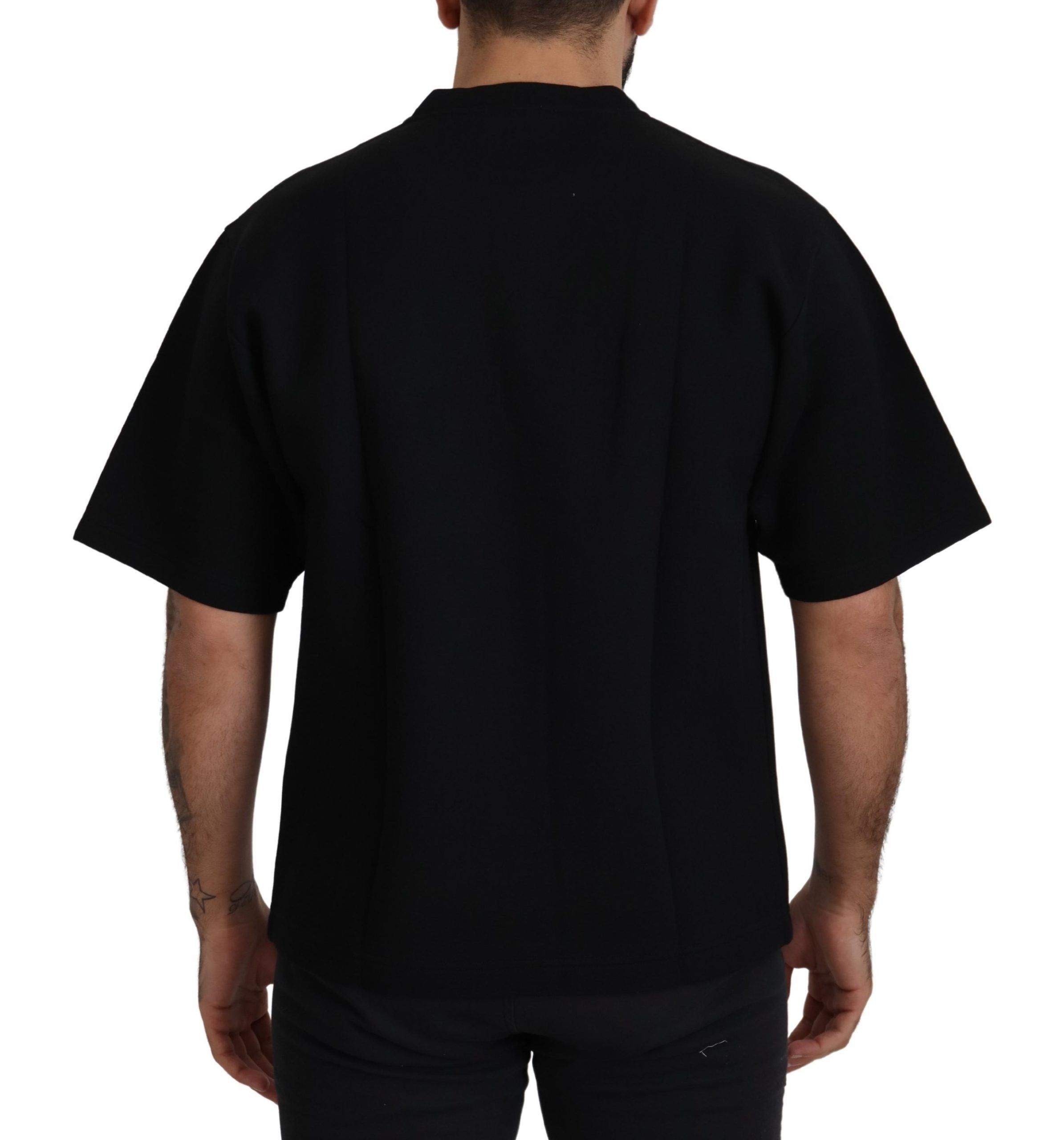 Camiseta de algodón con cuello redondo y logotipo negro de Dolce & Gabbana