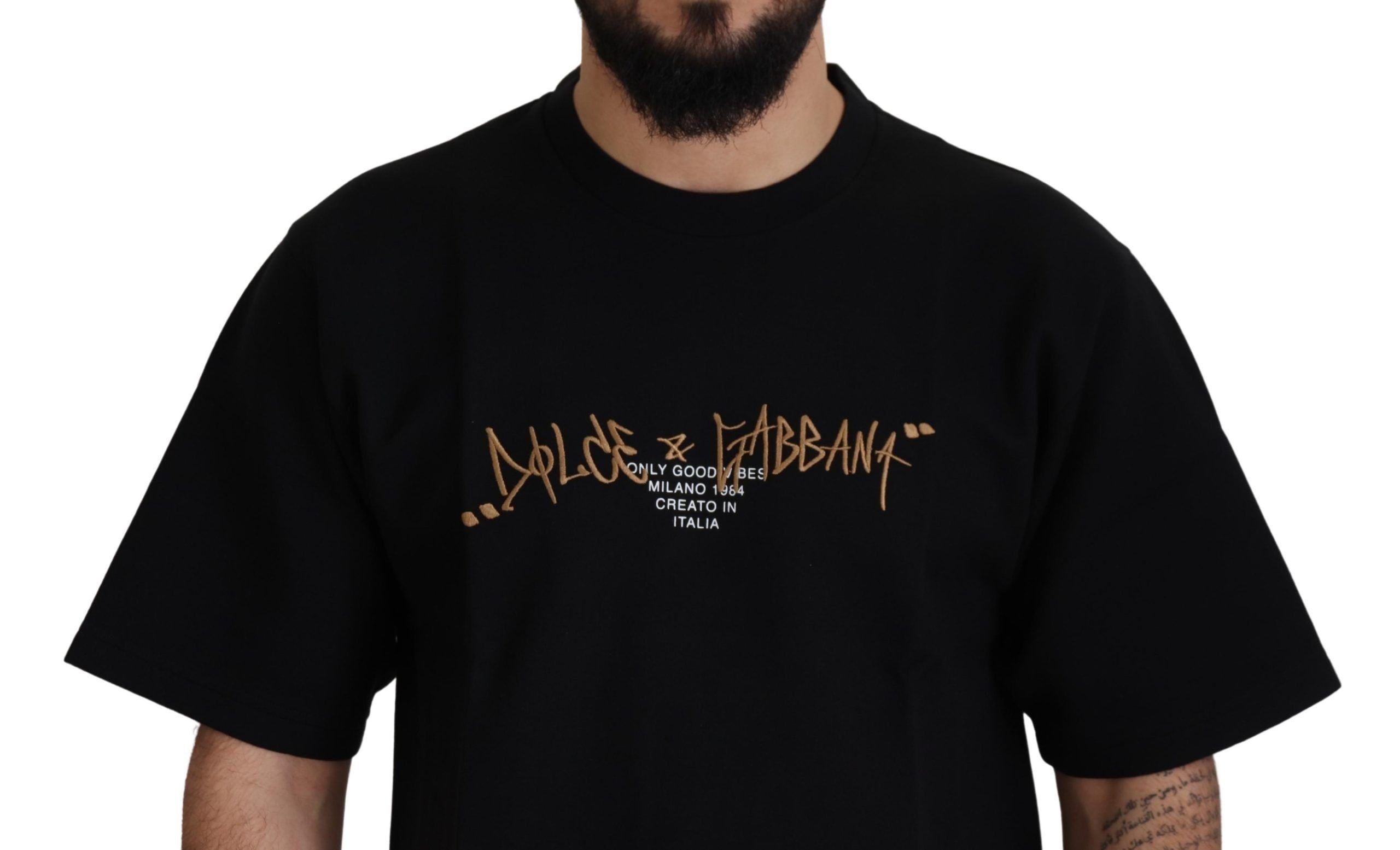 Camiseta de algodón con cuello redondo y logotipo negro de Dolce & Gabbana