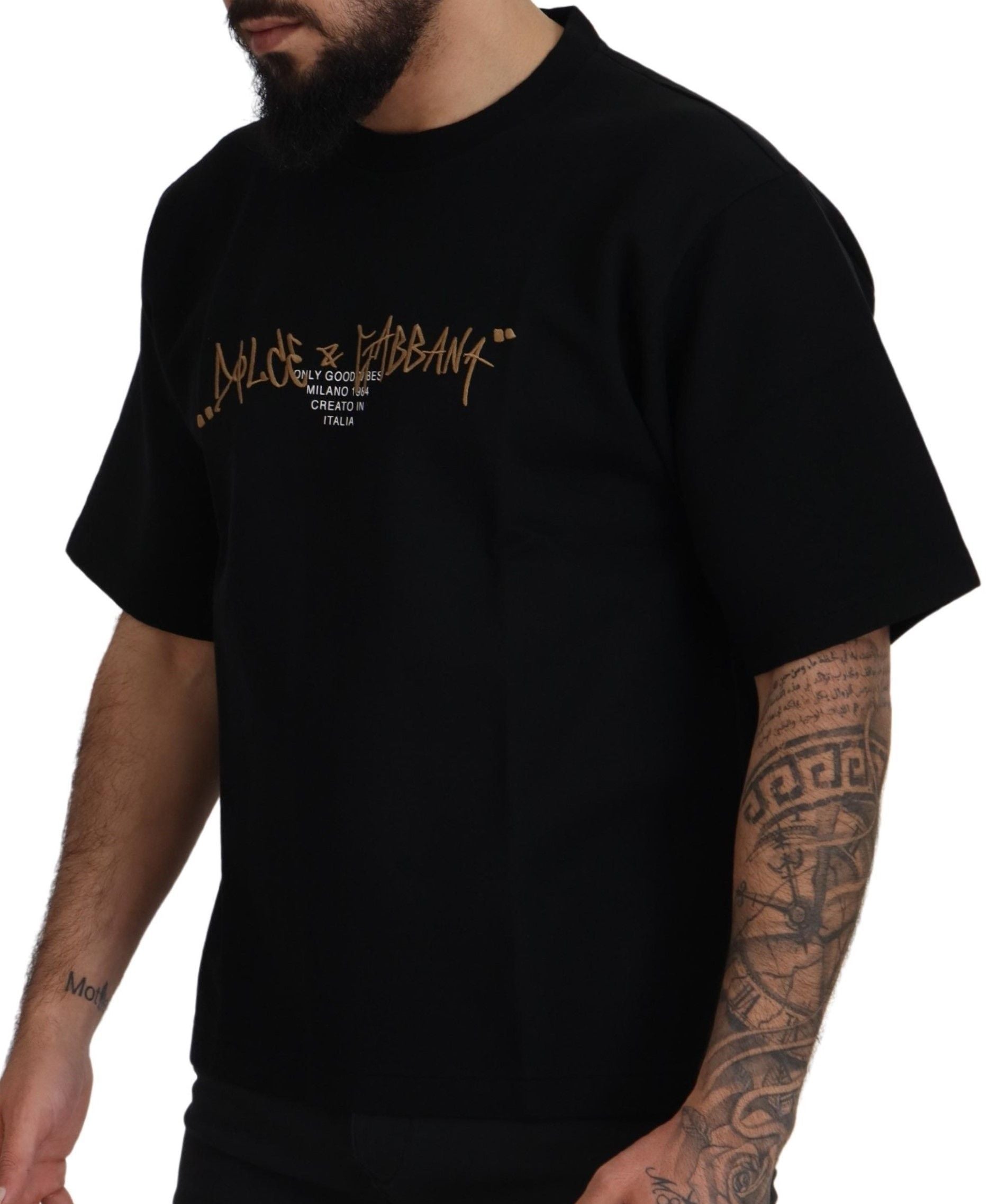 Camiseta de algodón con cuello redondo y logotipo negro de Dolce & Gabbana