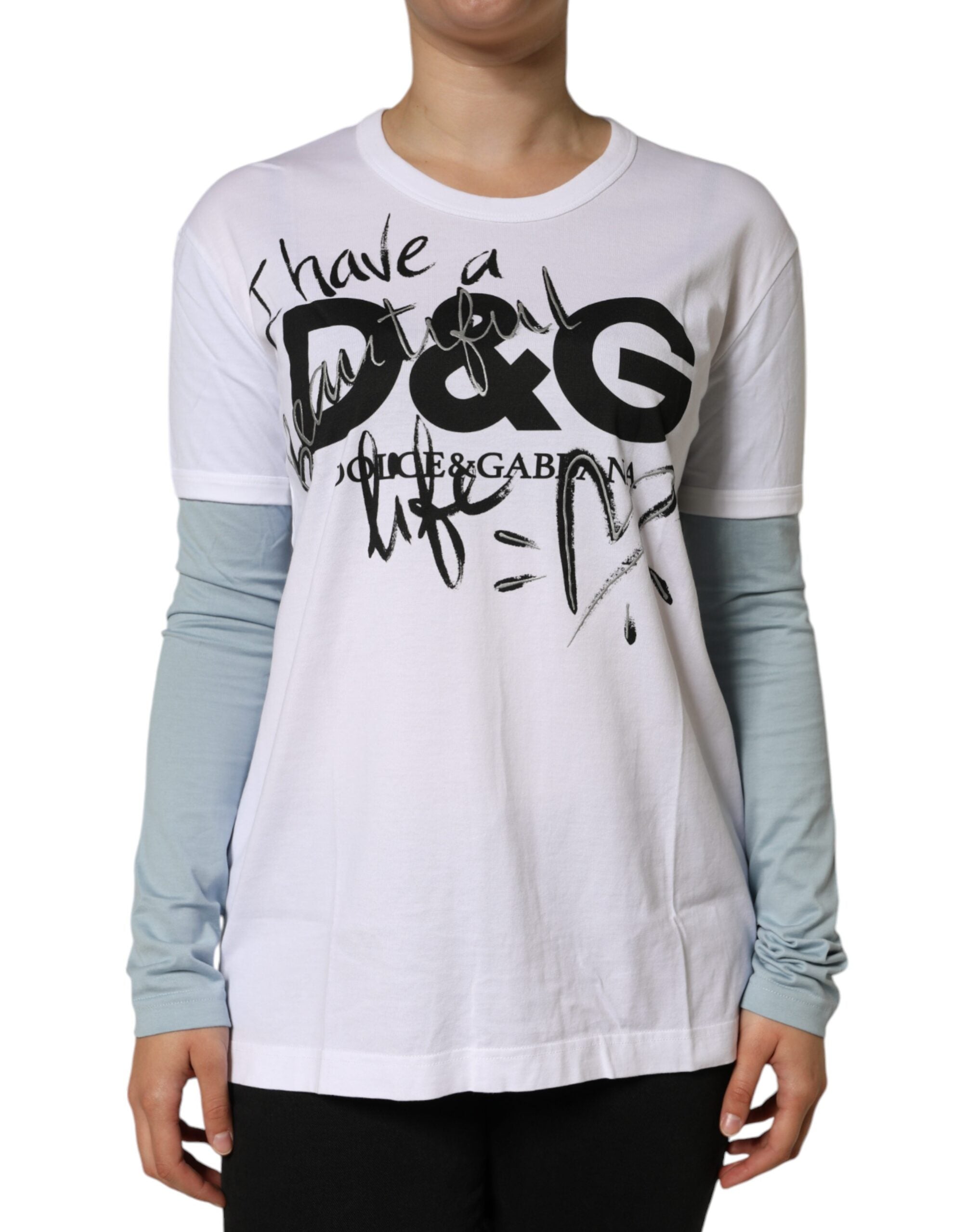 Camiseta de algodón blanca con cuello redondo y estampado del logotipo de Dolce & Gabbana