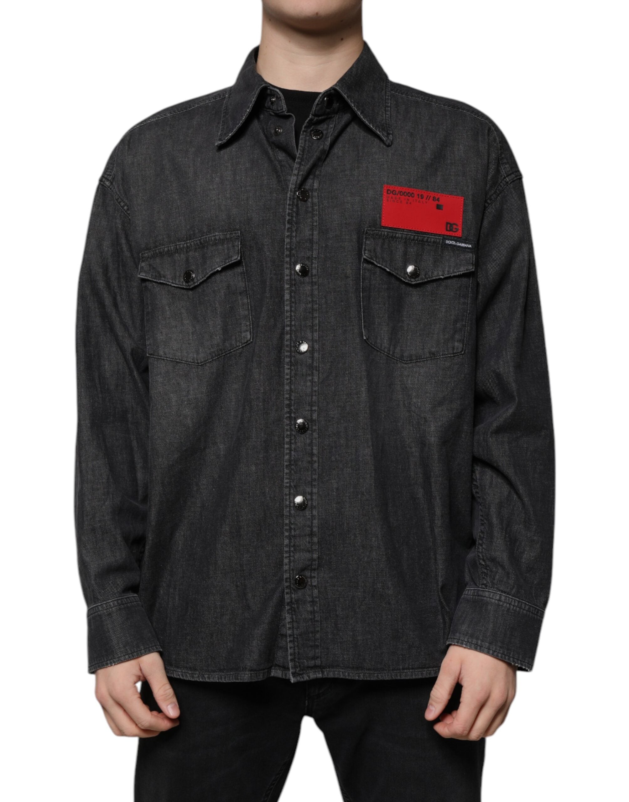 Camisa vaquera de algodón con botones y logotipo negro de Dolce & Gabbana