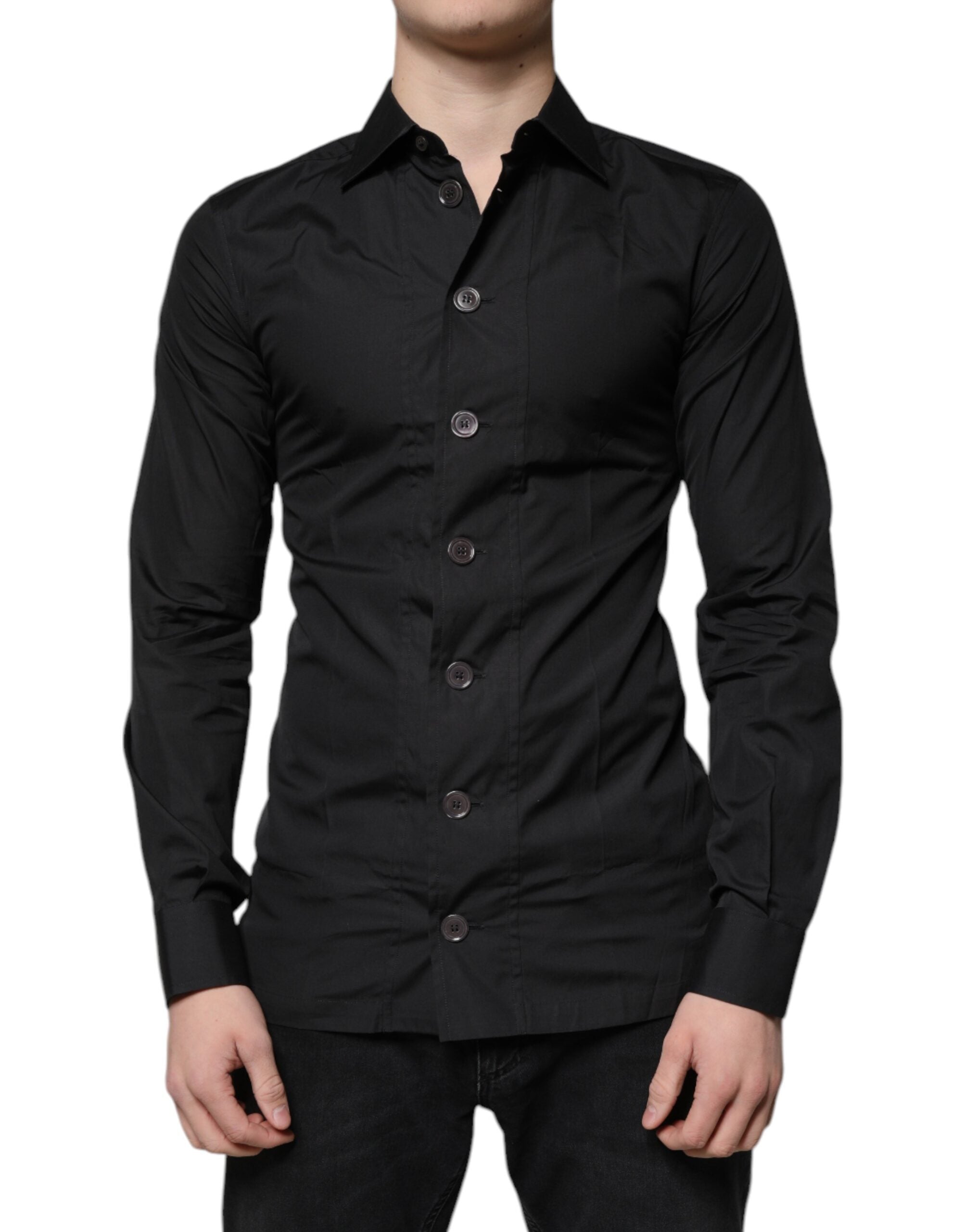 Camisa formal de manga larga de algodón negra de Dolce & Gabbana
