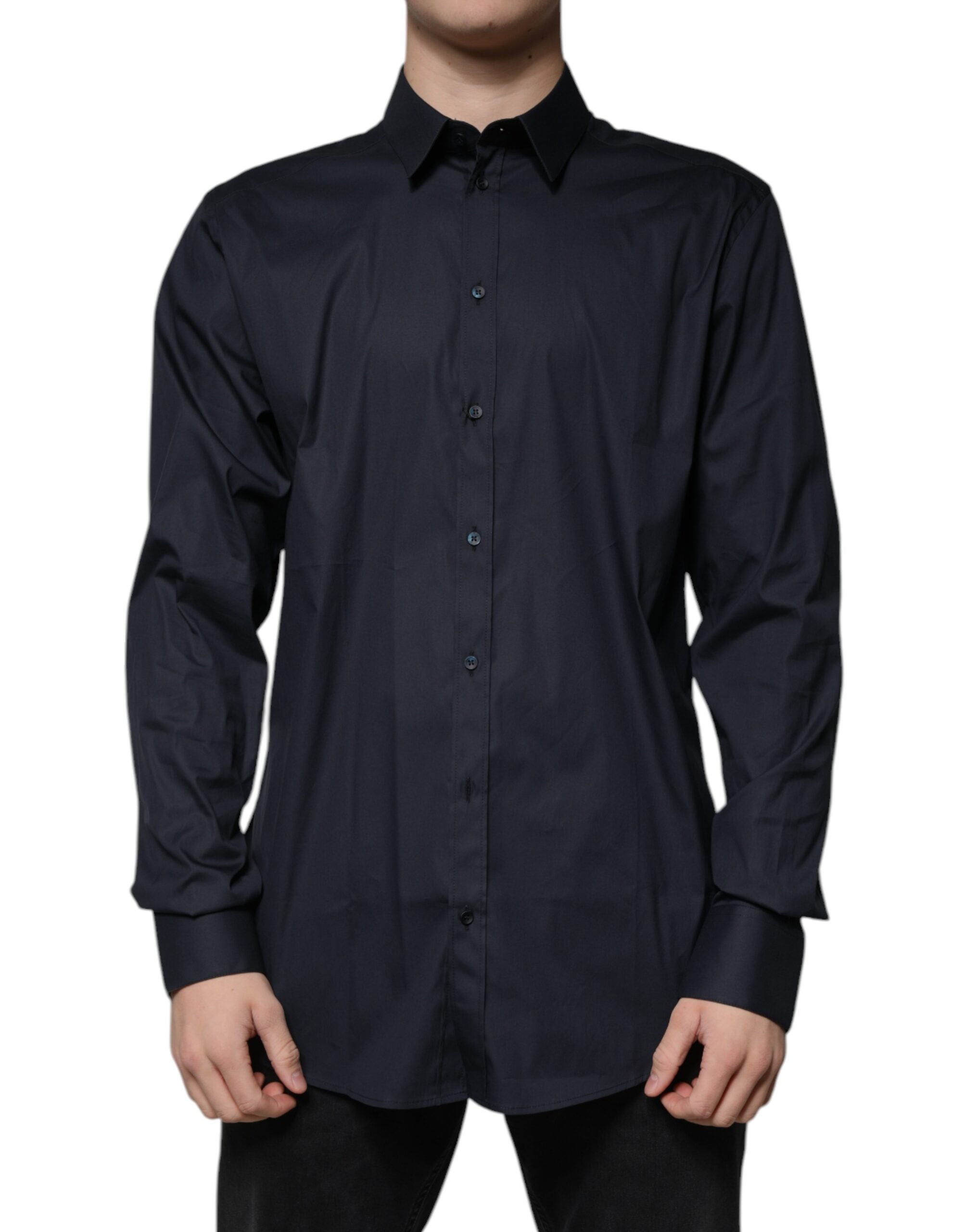 Camisa de vestir formal Dolce & Gabbana en mezcla de algodón negro dorado