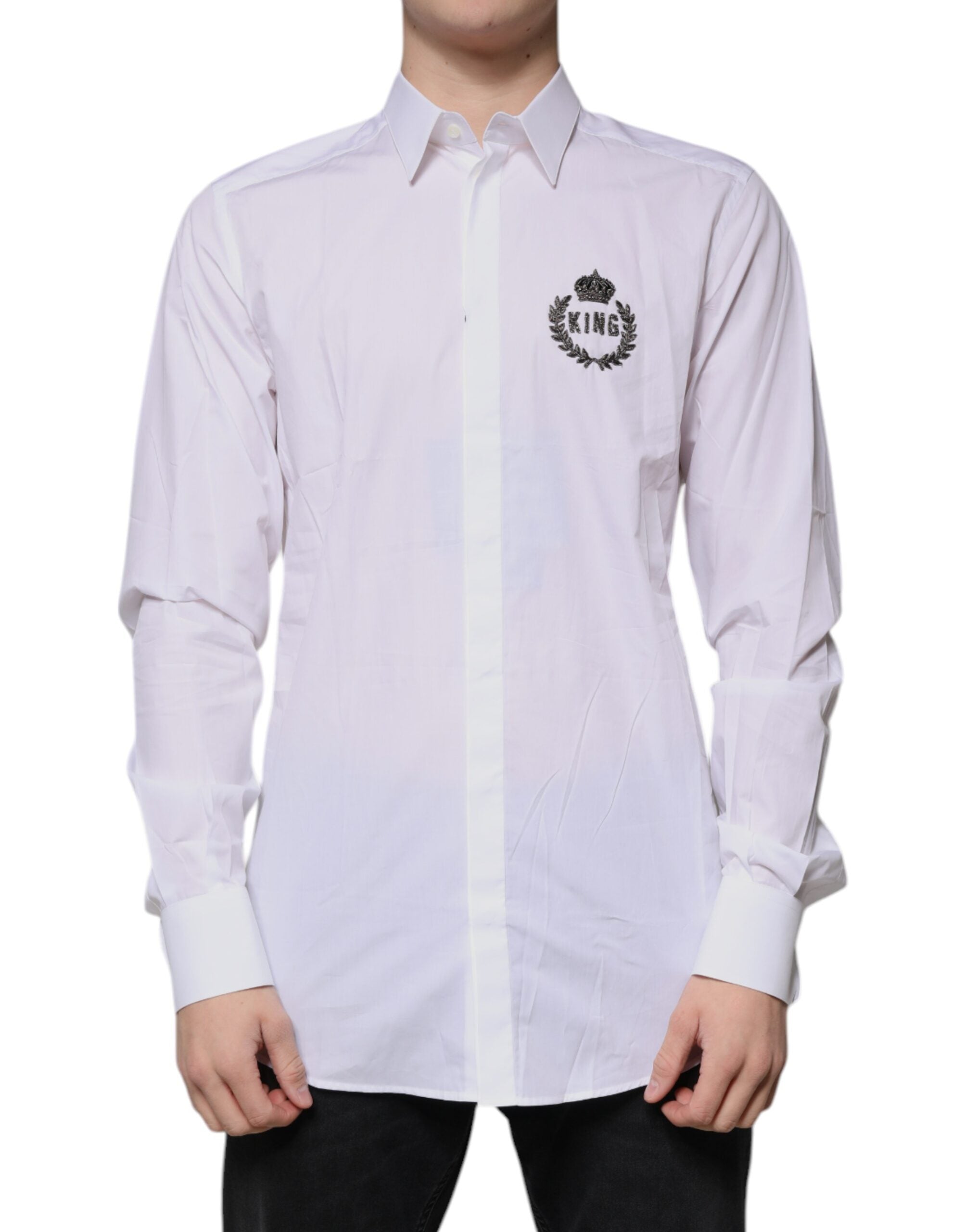 Camisa de vestir formal Dolce & Gabbana de algodón blanco con logotipo dorado para hombre