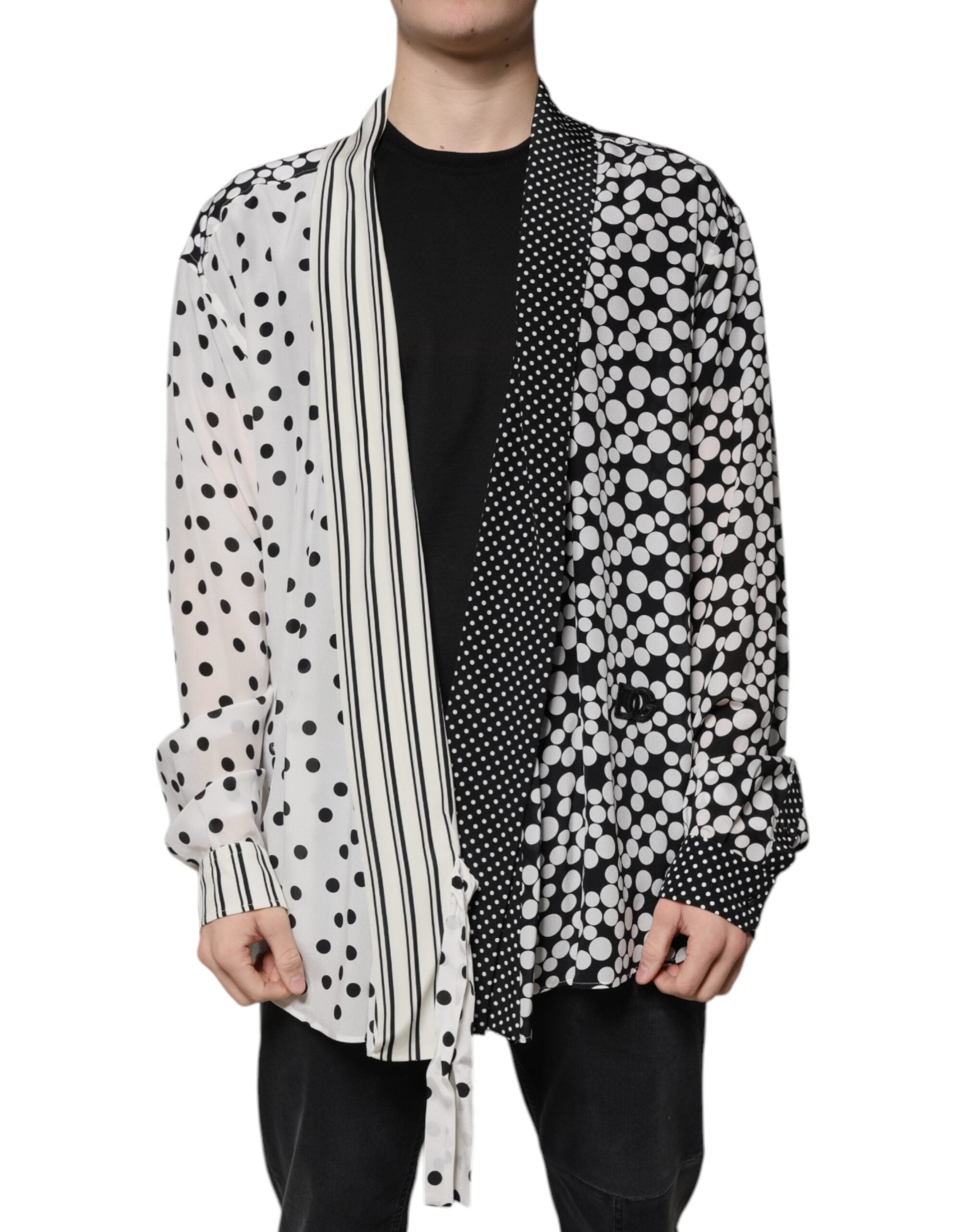 Camisa casual de seda con lunares blancos y negros de Dolce & Gabbana para hombre