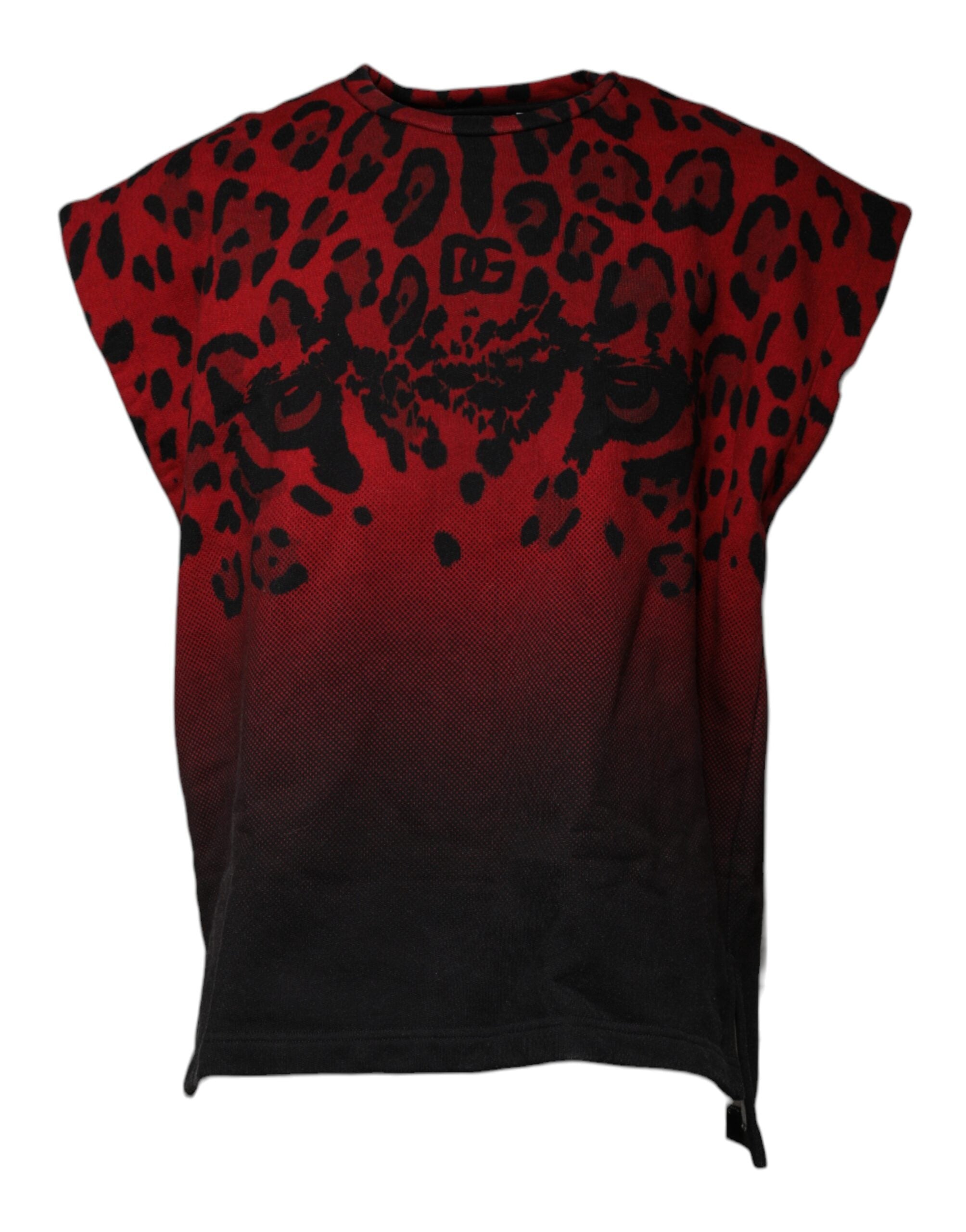 Camiseta sin mangas de algodón con estampado de leopardo rojo de Dolce & Gabbana
