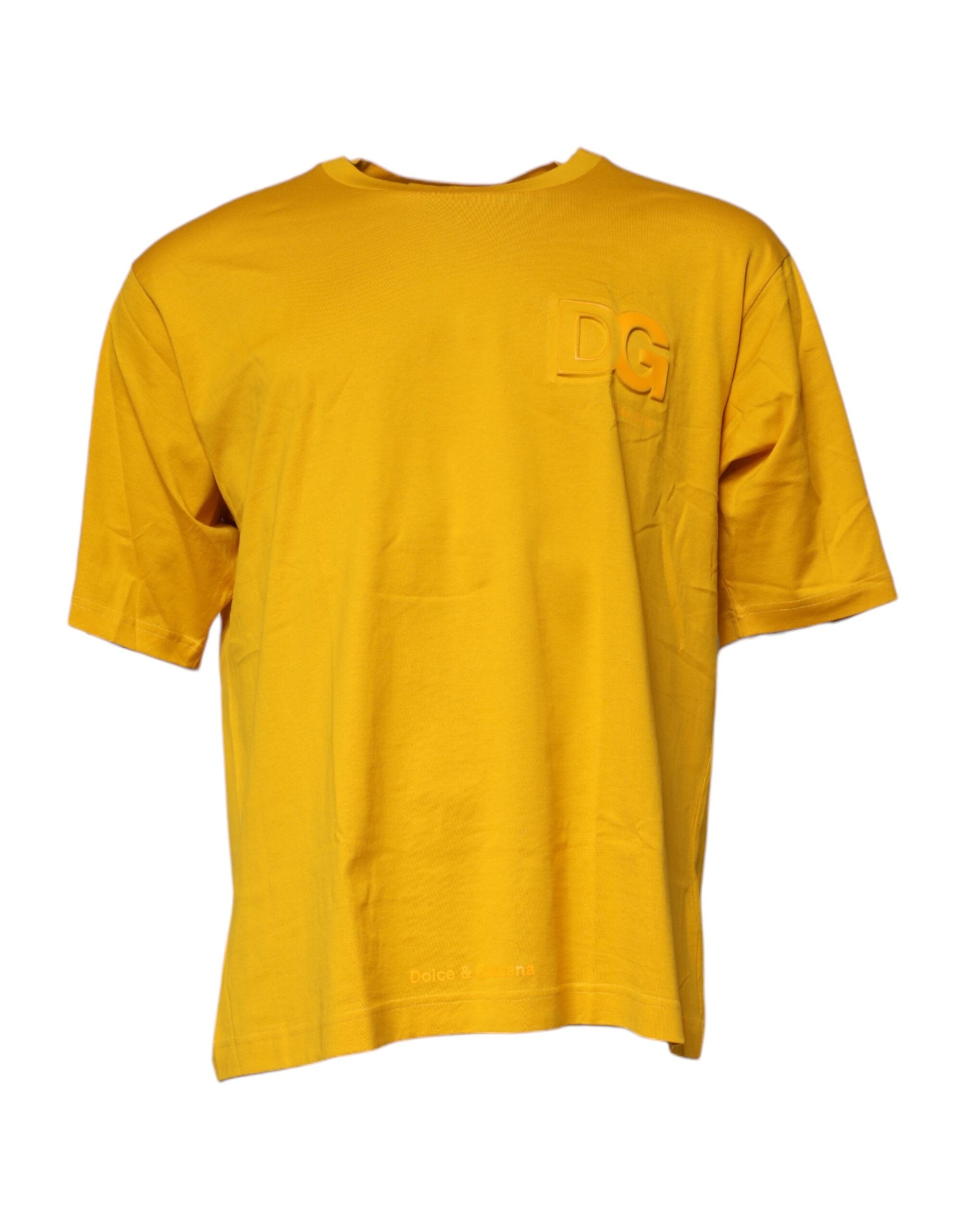 Camiseta de algodón con cuello redondo y logotipo amarillo oscuro de Dolce & Gabbana para hombre