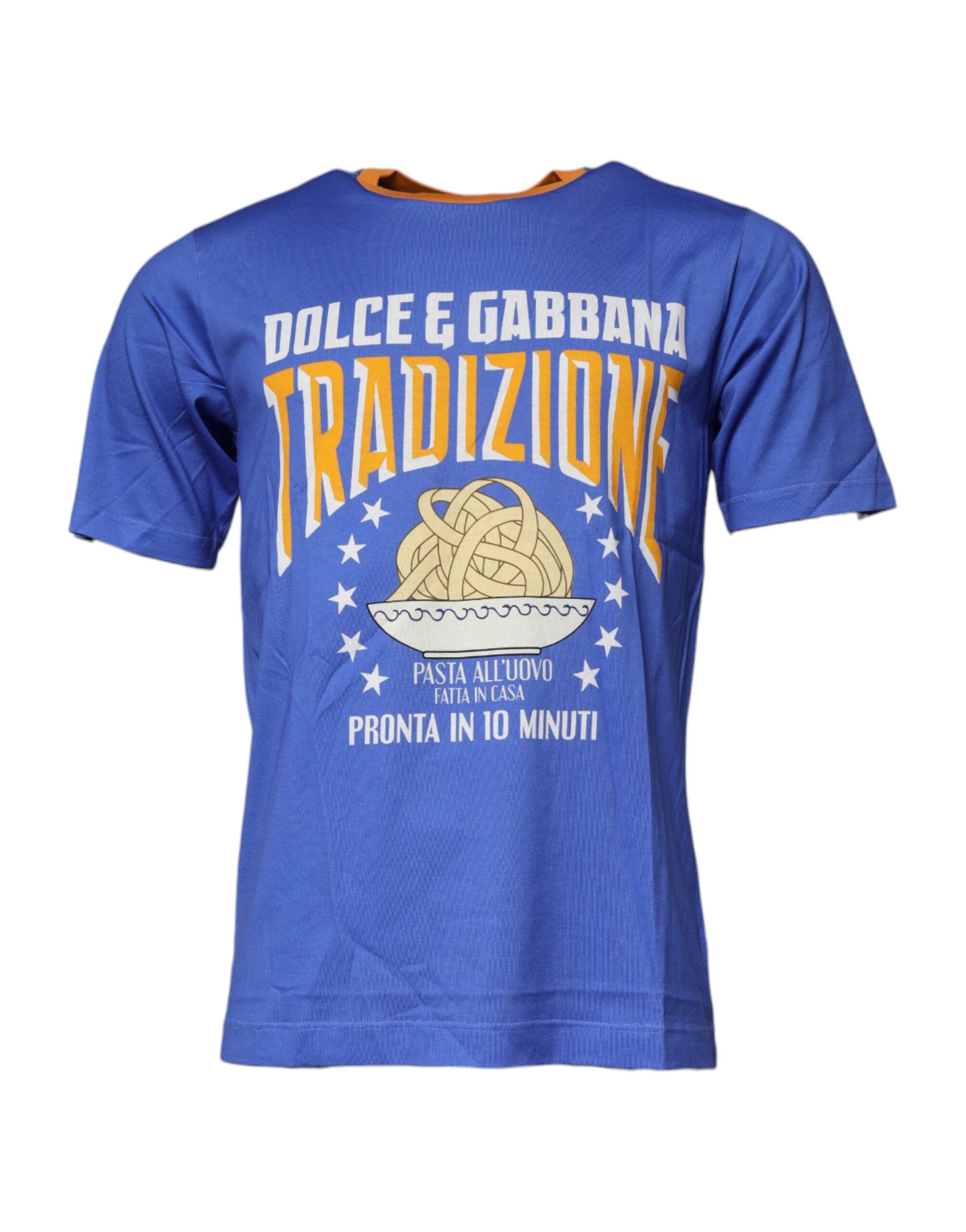 Camiseta de algodón con cuello redondo y estampado gráfico azul de Dolce & Gabbana