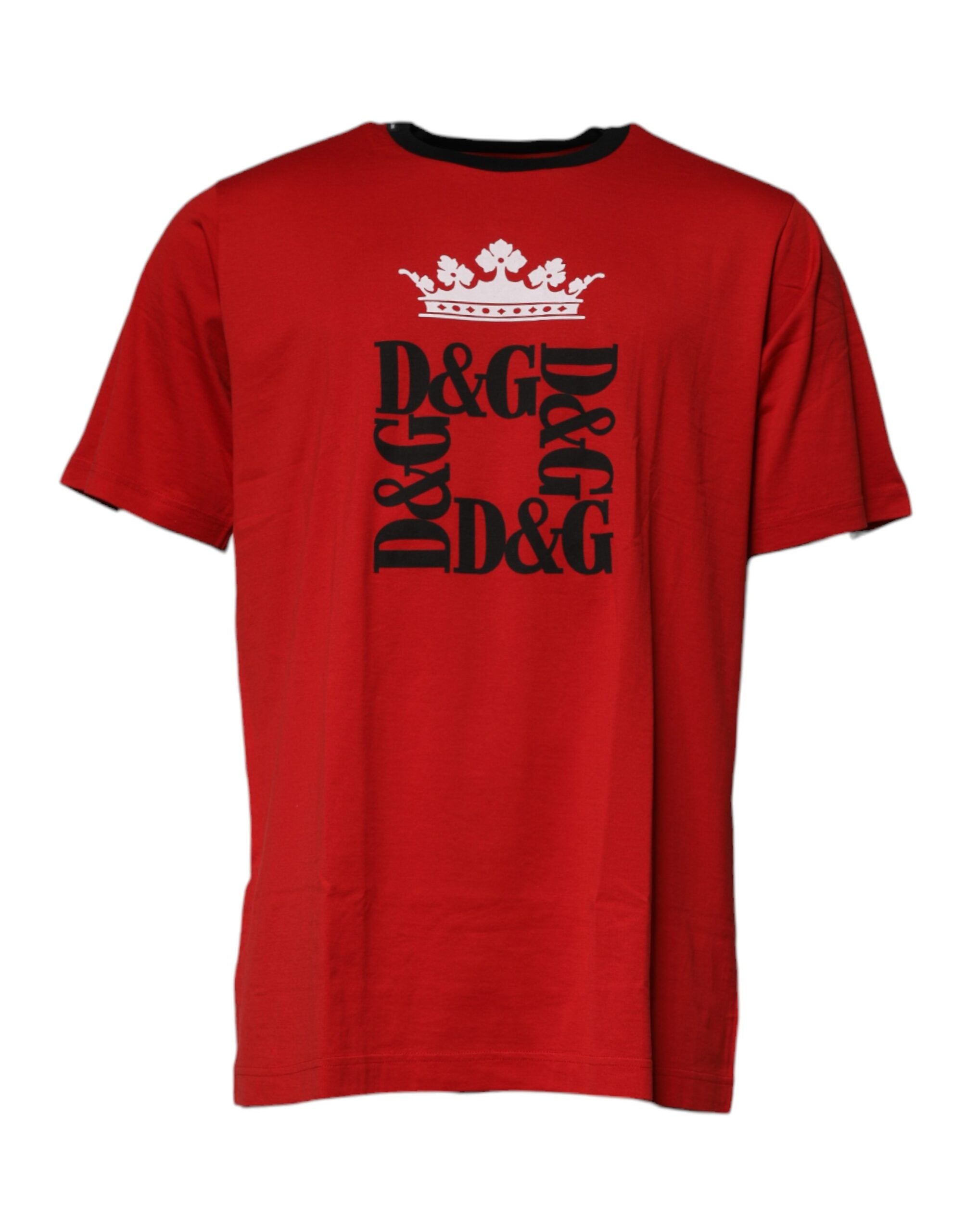 Camiseta de algodón con cuello redondo y corona con logotipo rojo de Dolce & Gabbana