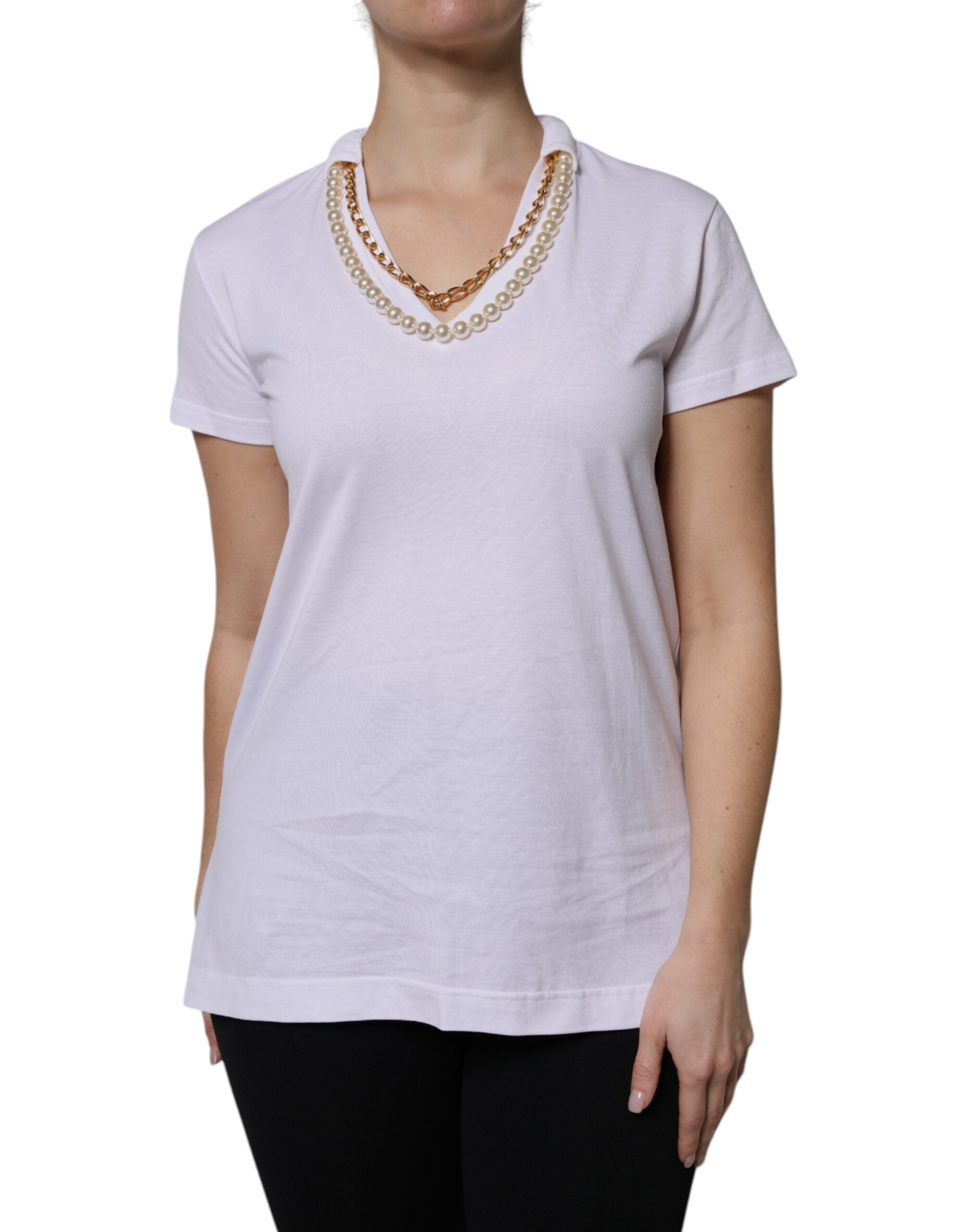 Camiseta de manga corta de algodón con collar blanco de Dolce & Gabbana
