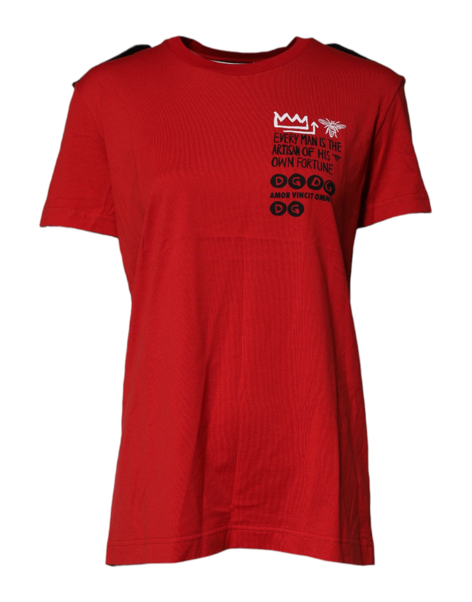 Camiseta roja de algodón con cuello redondo y manga corta de Dolce & Gabbana