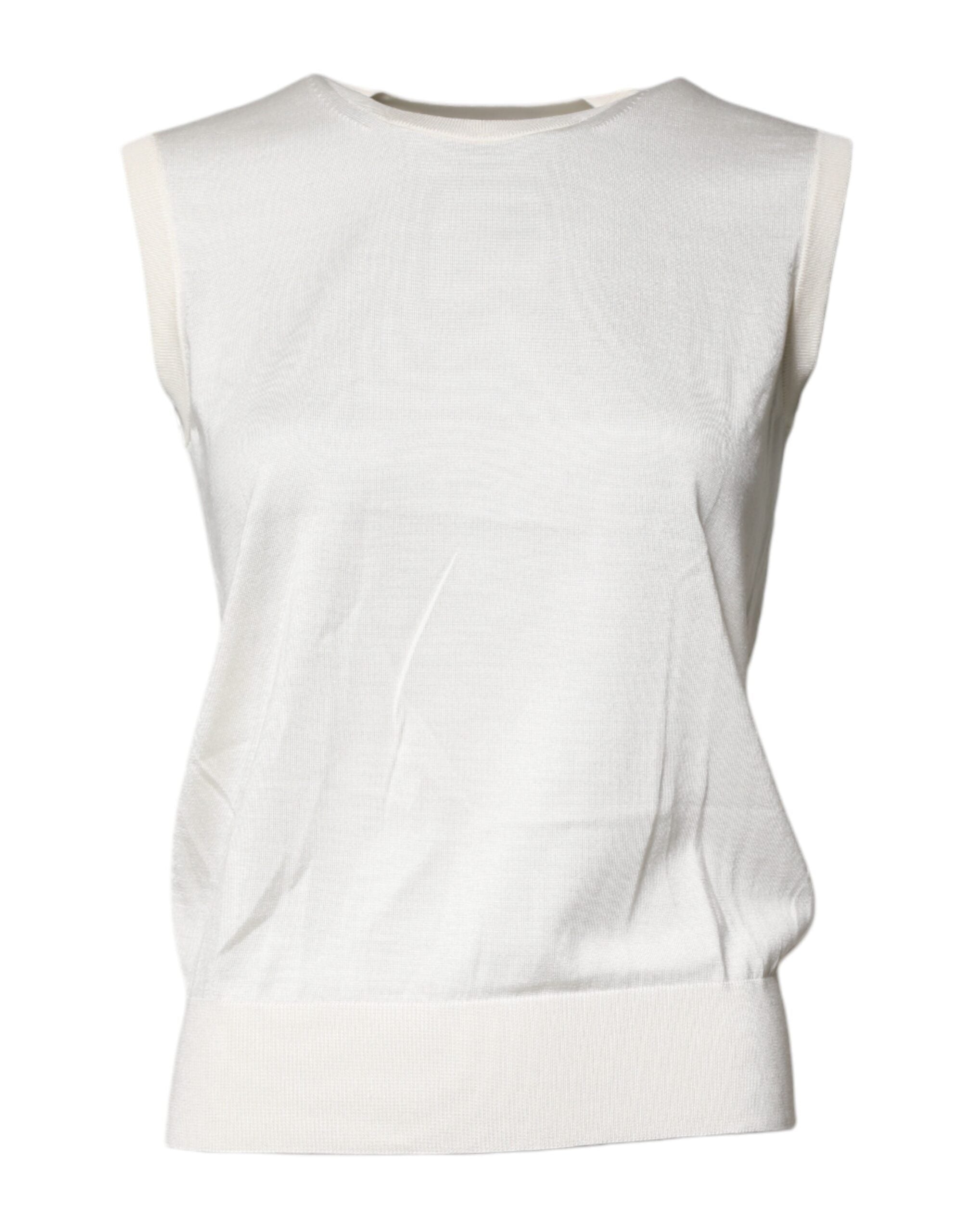 Top de tirantes de seda color crema con cuello redondo y sin mangas de Dolce & Gabbana