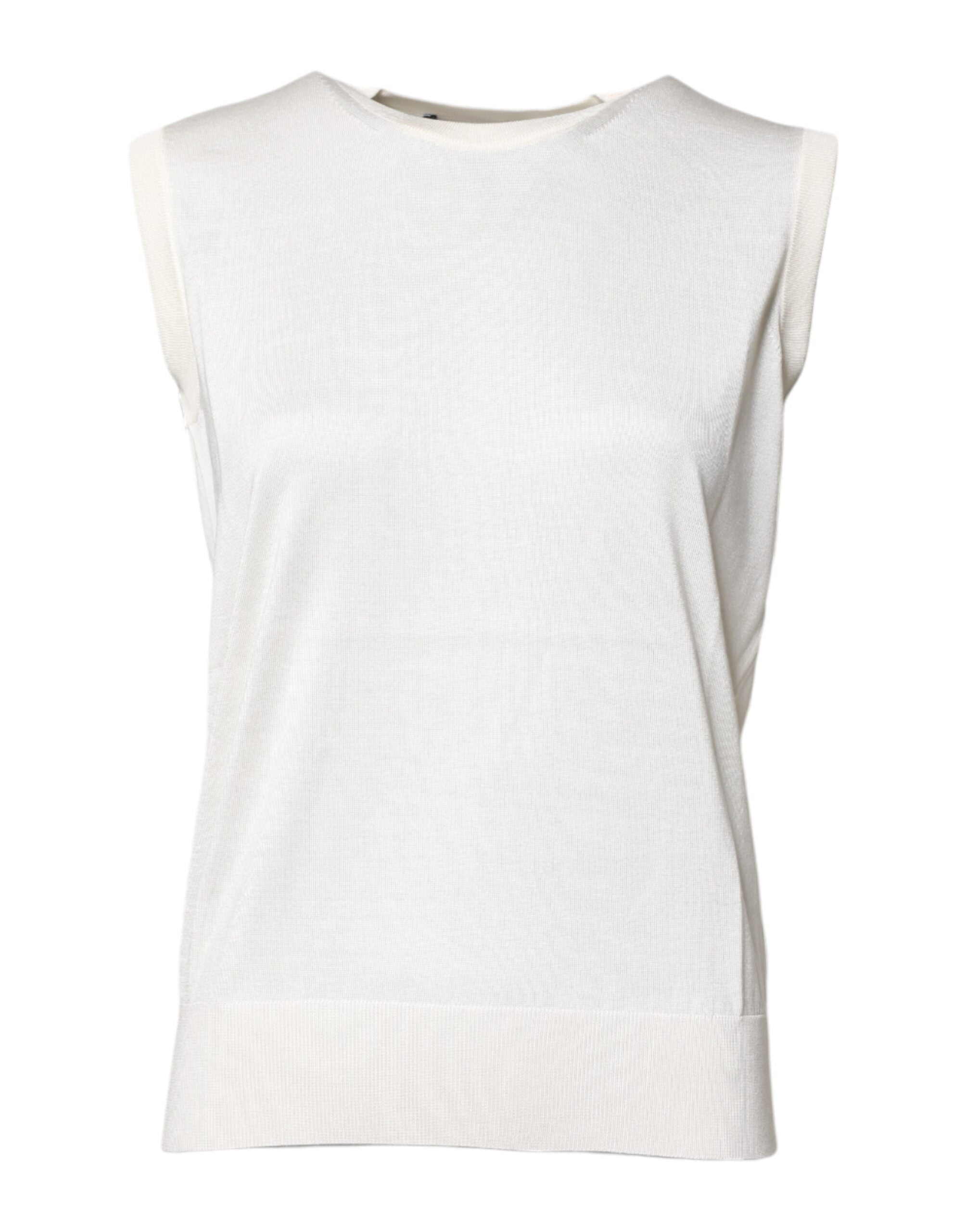 Top sin mangas con cuello redondo de seda blanca de Dolce & Gabbana