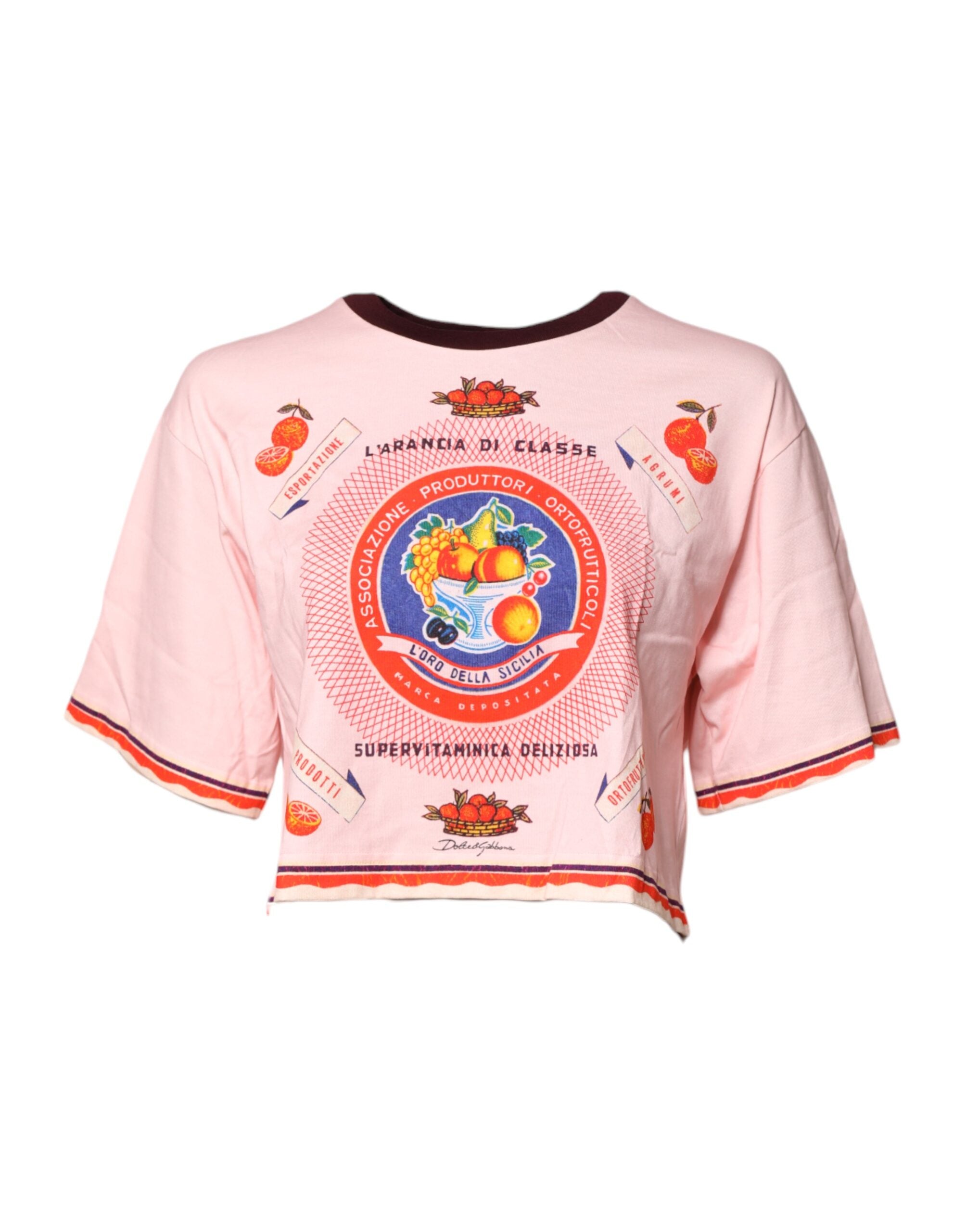 Top corto de algodón de manga corta con estampado rosa de Dolce & Gabbana
