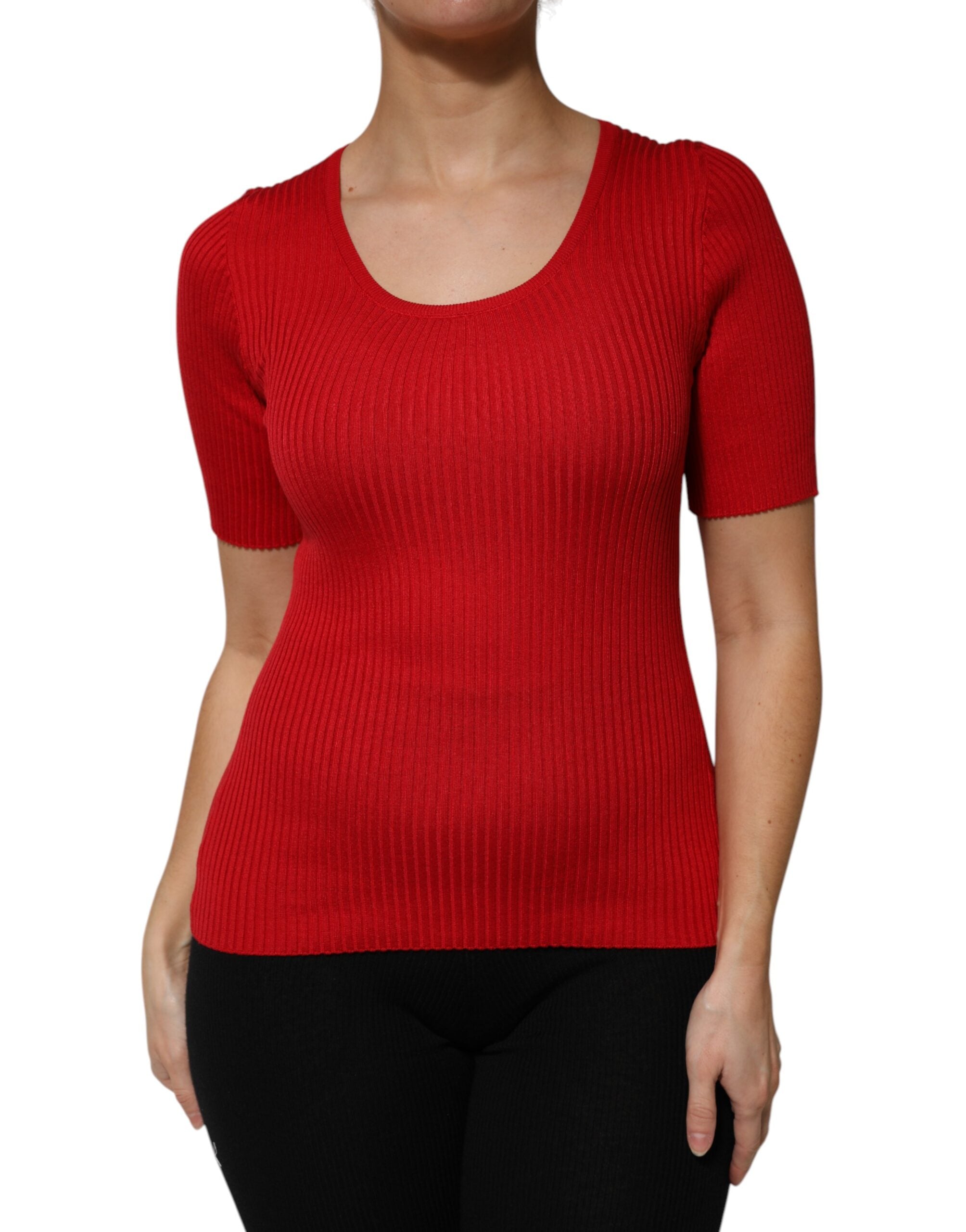 Top tipo jersey rojo de manga corta y cuello redondo de Dolce & Gabbana