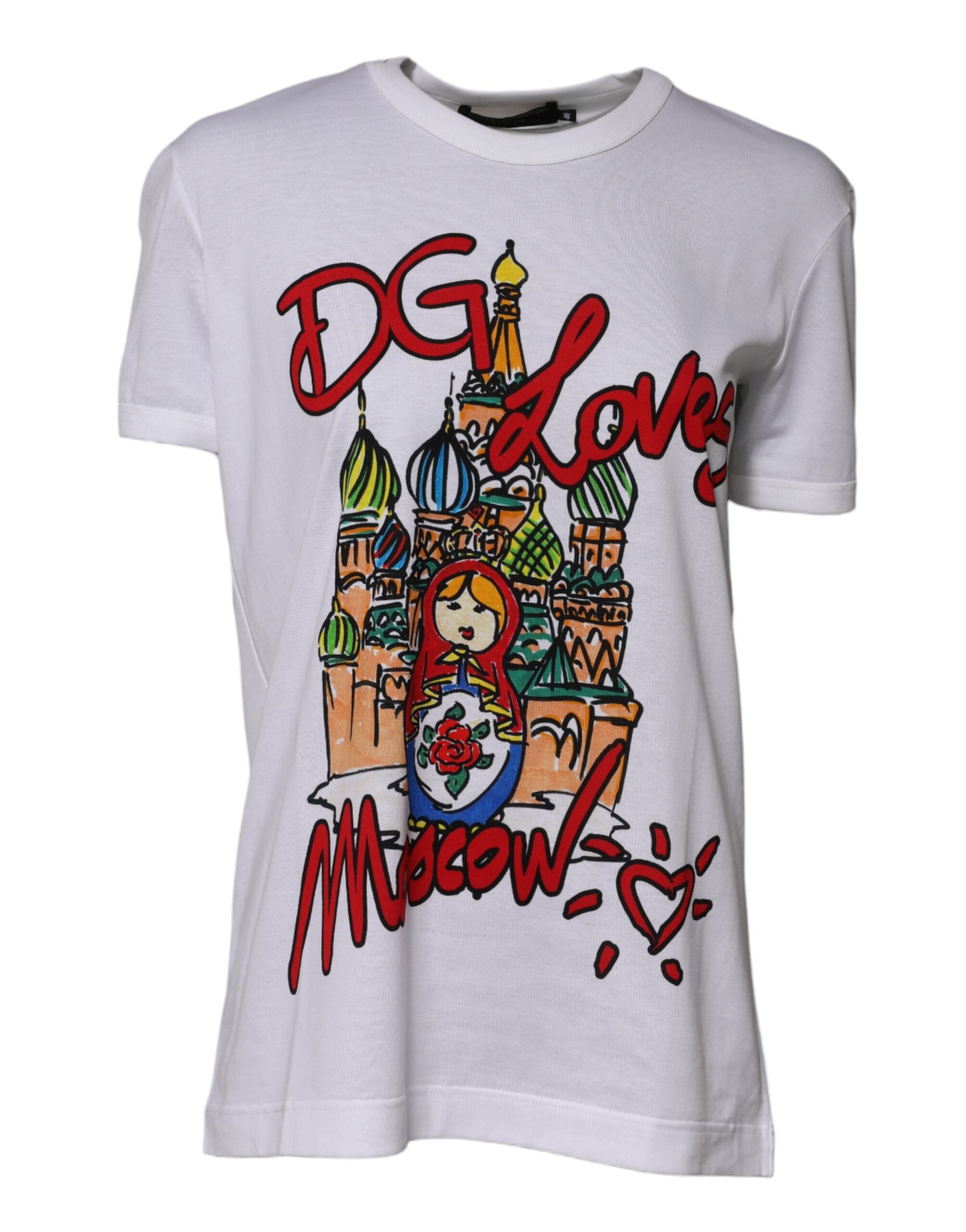 Camiseta blanca de algodón con cuello redondo DG Loves Moscow de Dolce & Gabbana