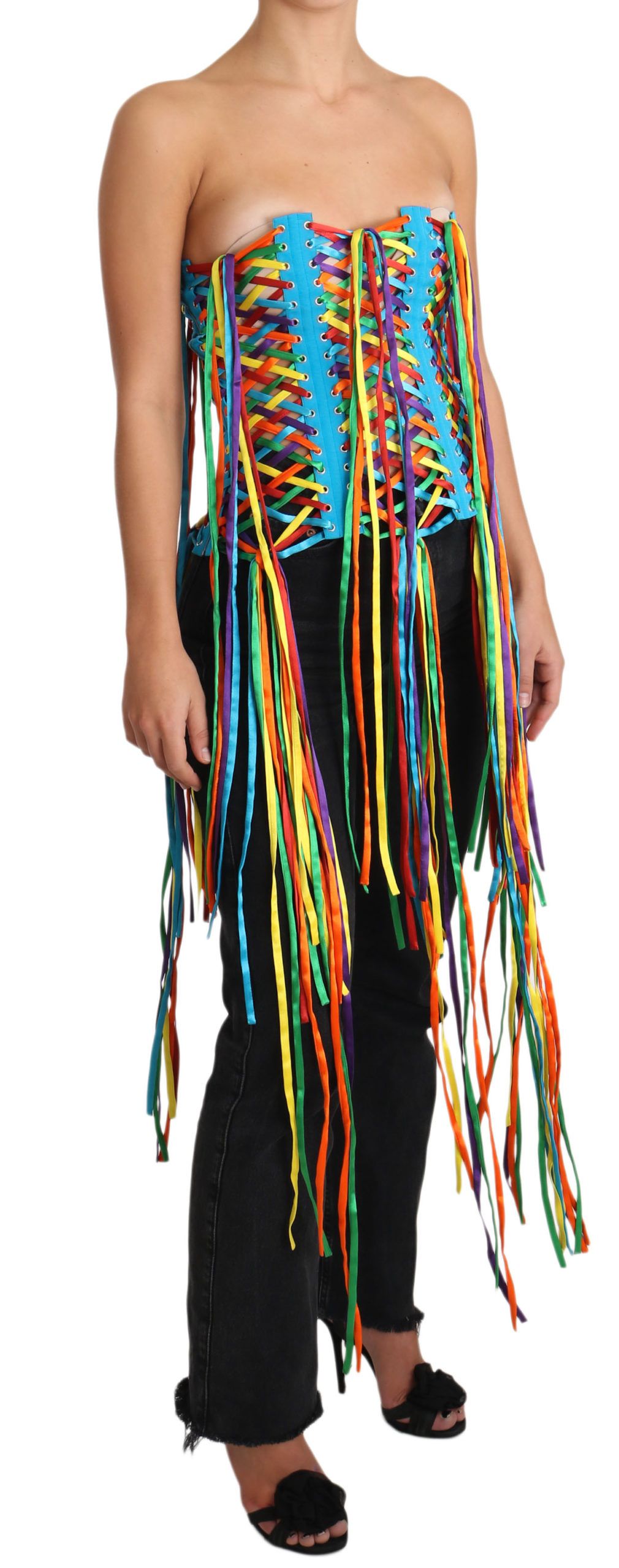 Top corsé de poliéster con corpiño y tiras multicolor de Dolce &amp; Gabbana