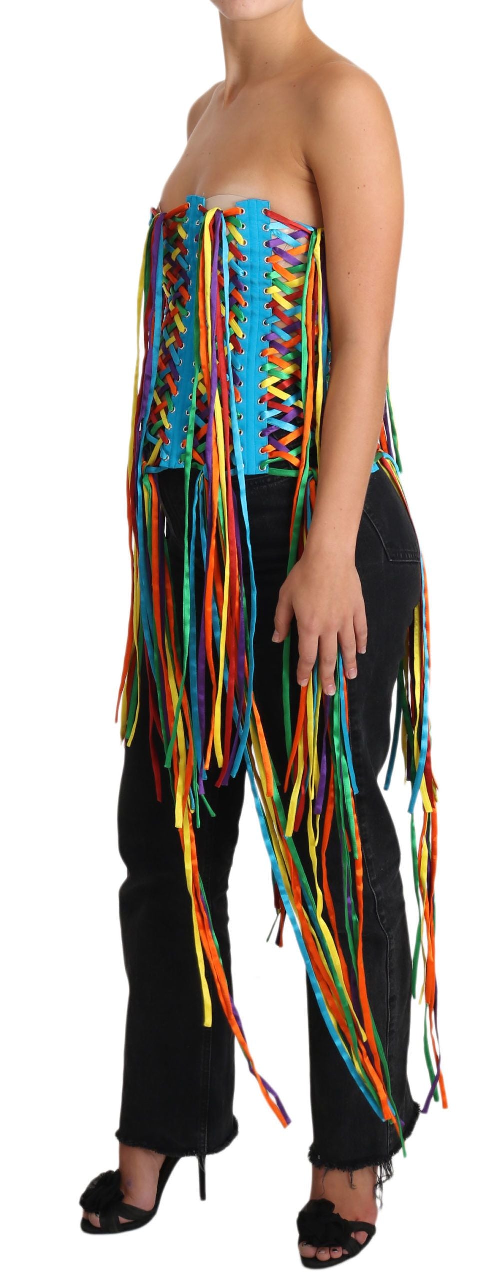 Top corsé de poliéster con corpiño y tiras multicolor de Dolce &amp; Gabbana