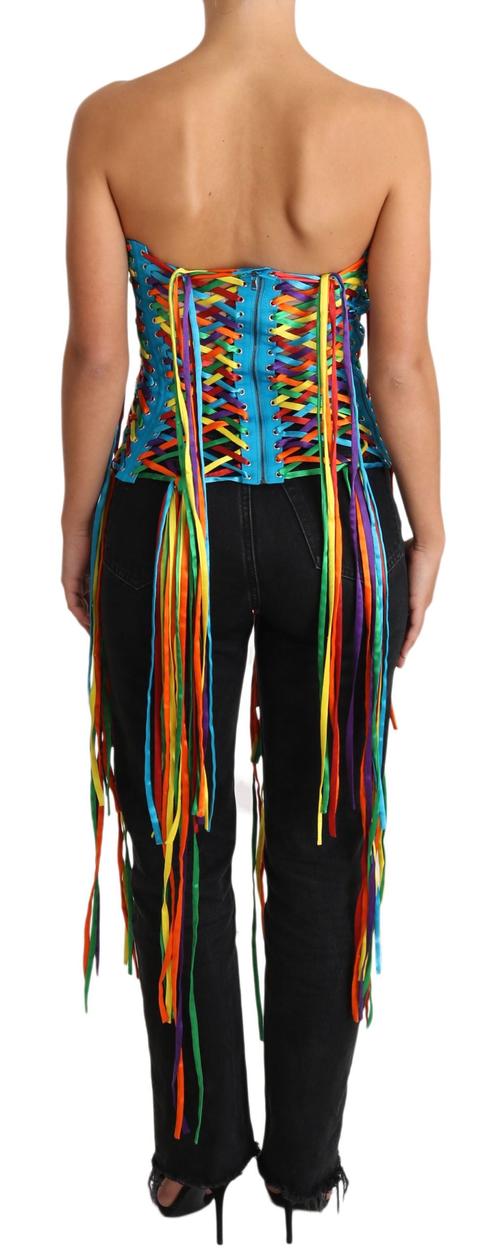 Top corsé de poliéster con corpiño y tiras multicolor de Dolce &amp; Gabbana
