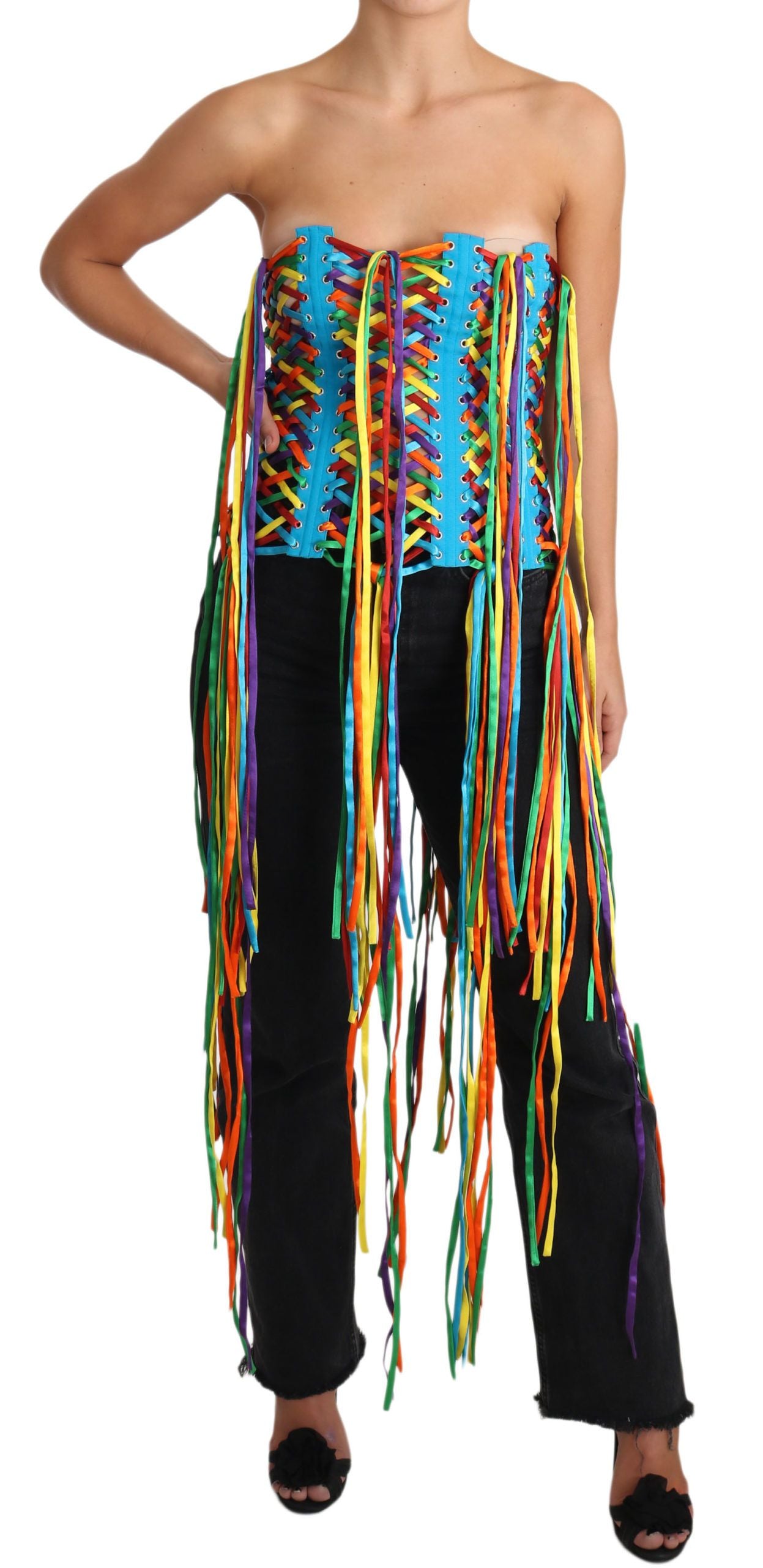 Top corsé de poliéster con corpiño y tiras multicolor de Dolce &amp; Gabbana