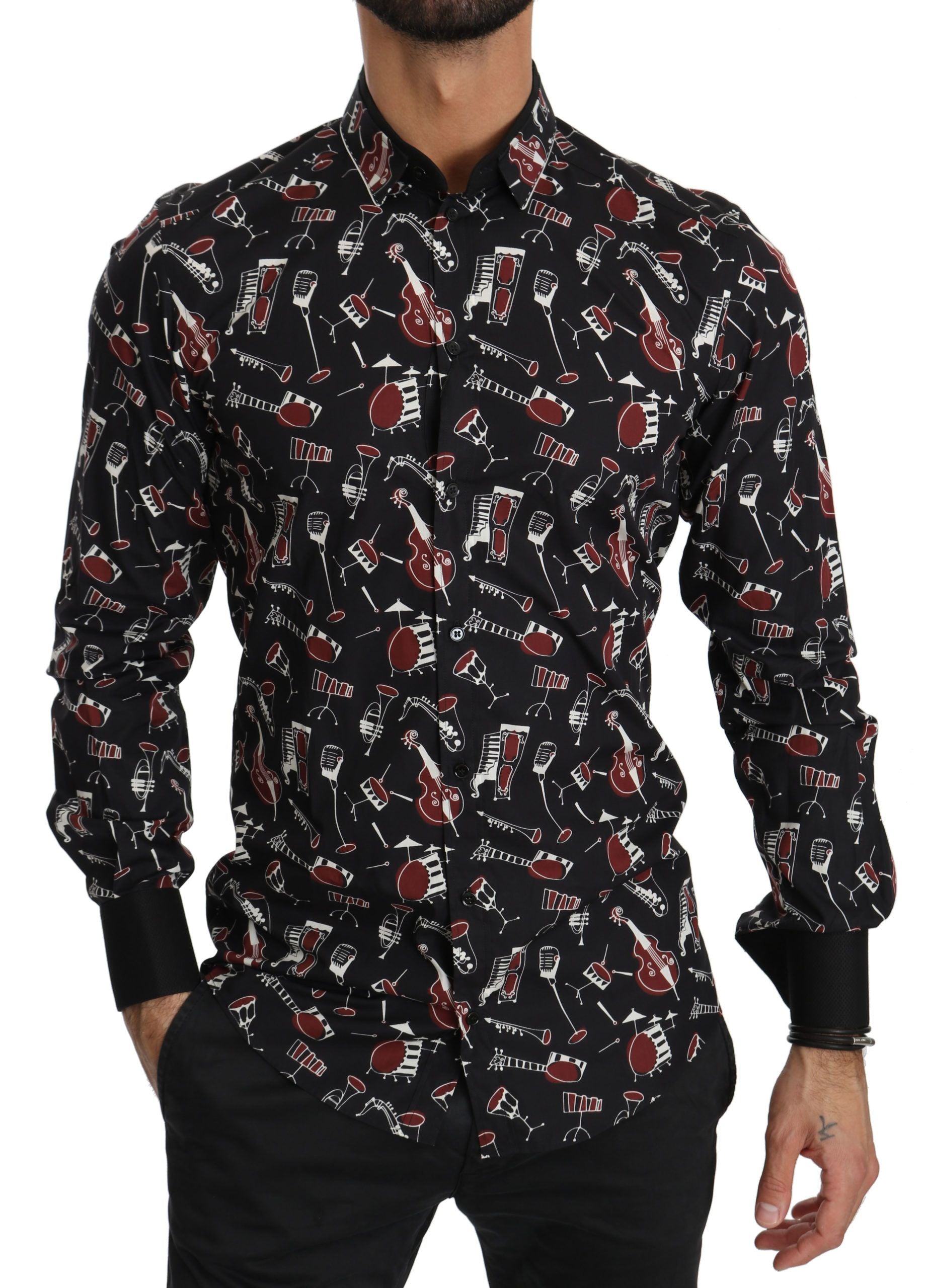 Camisa ajustada negra con instrumentos musicales de Dolce &amp; Gabbana