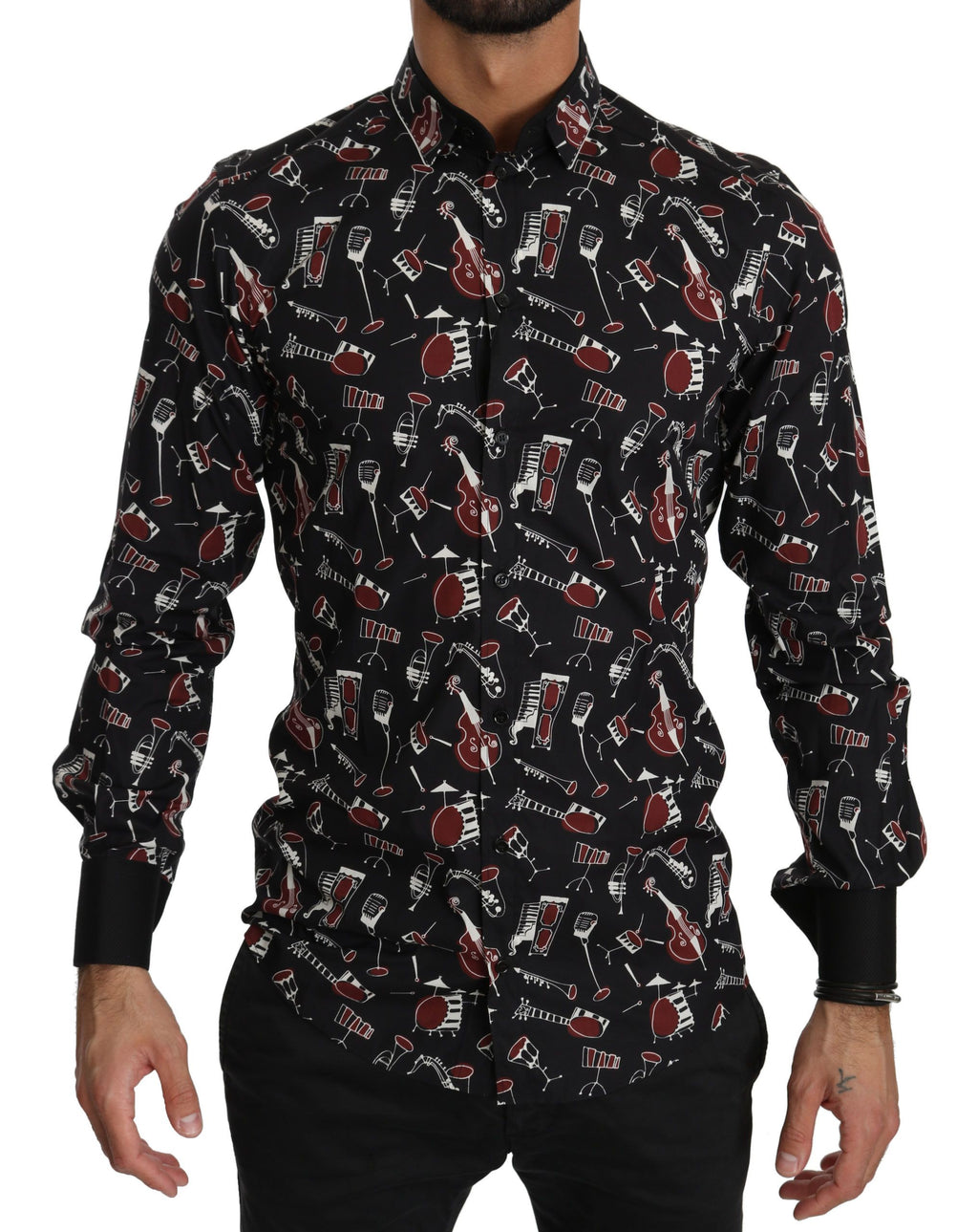 Camisa ajustada negra con instrumentos musicales de Dolce &amp; Gabbana