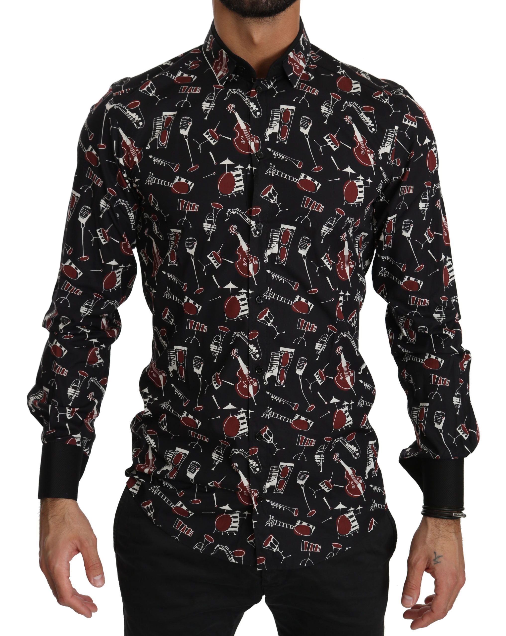 Camisa ajustada negra con instrumentos musicales de Dolce &amp; Gabbana