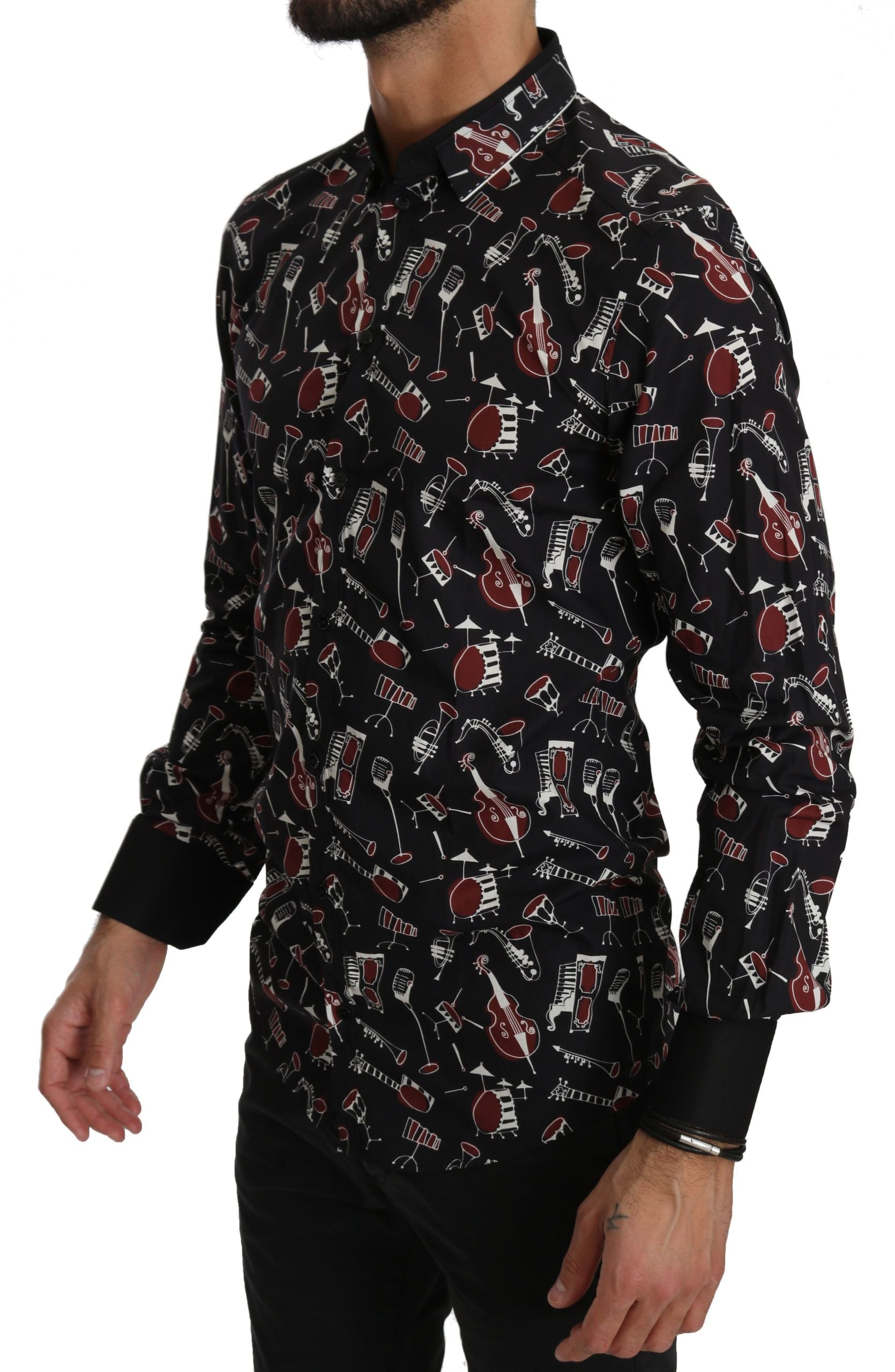 Camisa ajustada negra con instrumentos musicales de Dolce &amp; Gabbana