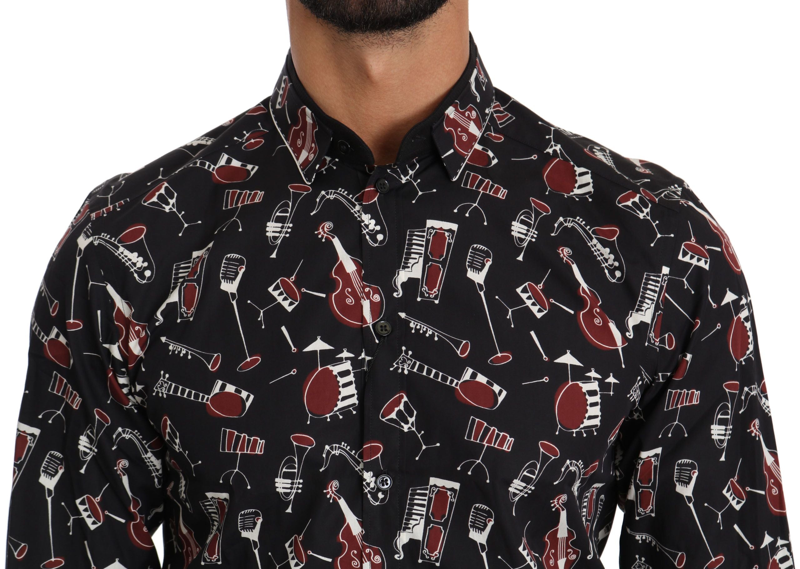 Camisa ajustada negra con instrumentos musicales de Dolce &amp; Gabbana