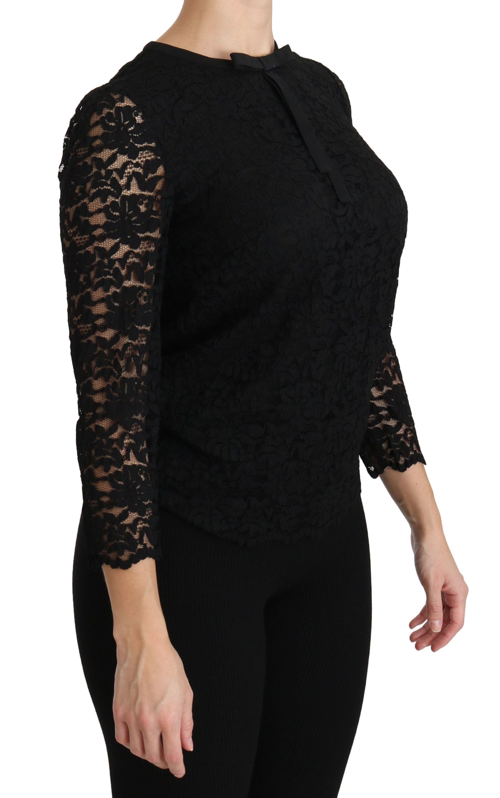 Blusa de nailon de manga larga con encaje negro de Dolce &amp; Gabbana