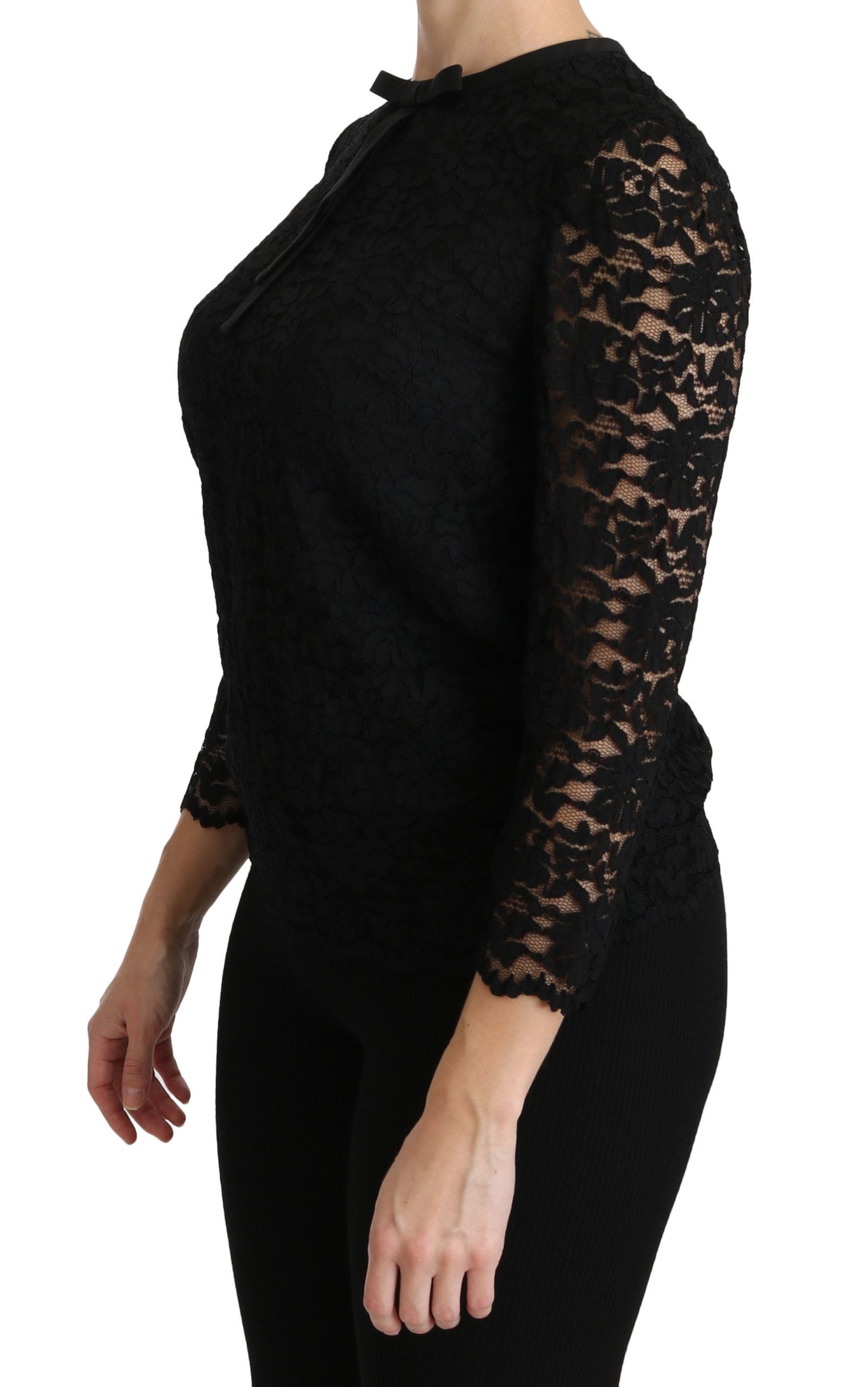 Blusa de nailon de manga larga con encaje negro de Dolce &amp; Gabbana