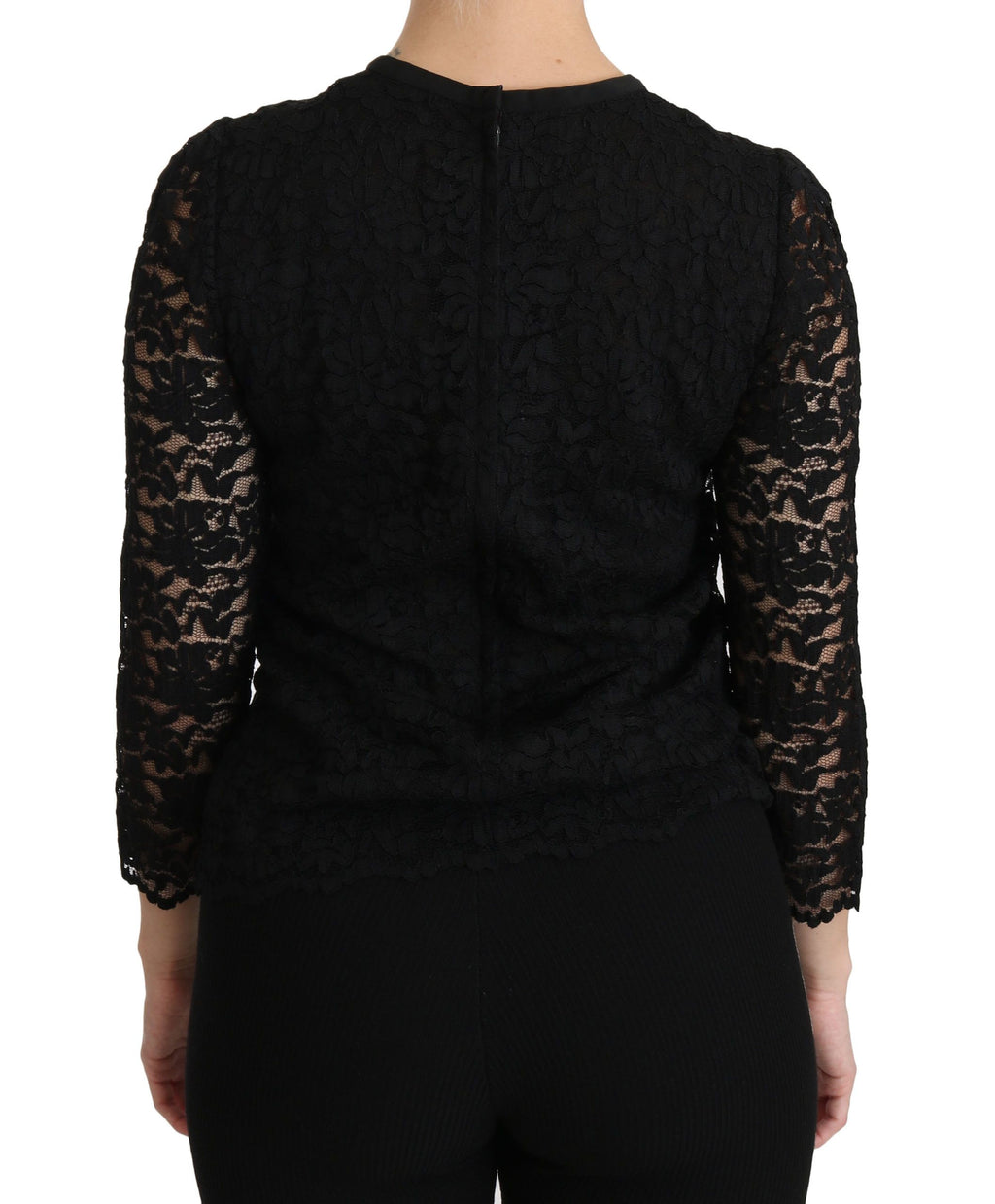 Blusa de nailon de manga larga con encaje negro de Dolce &amp; Gabbana