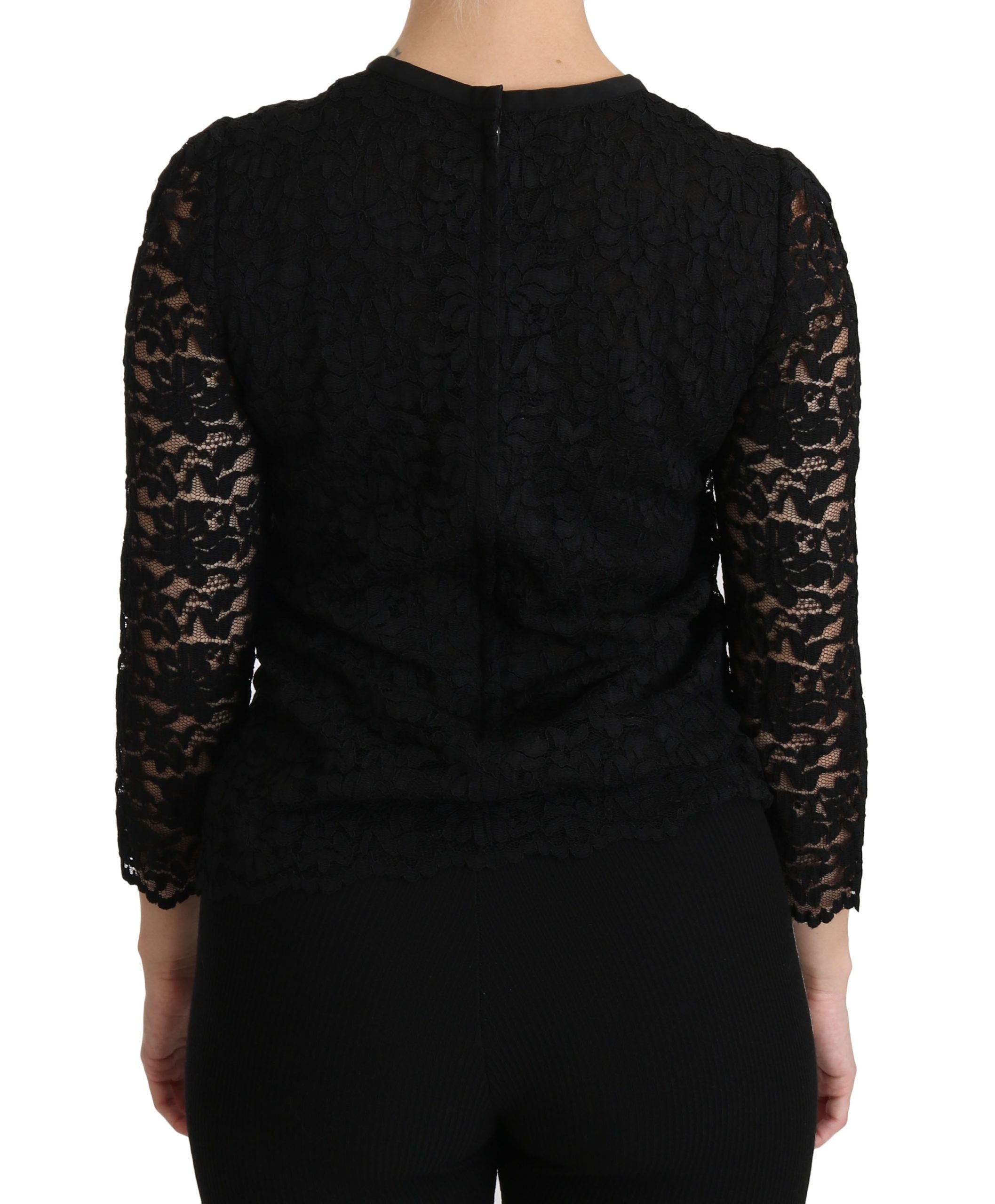 Blusa de nailon de manga larga con encaje negro de Dolce &amp; Gabbana