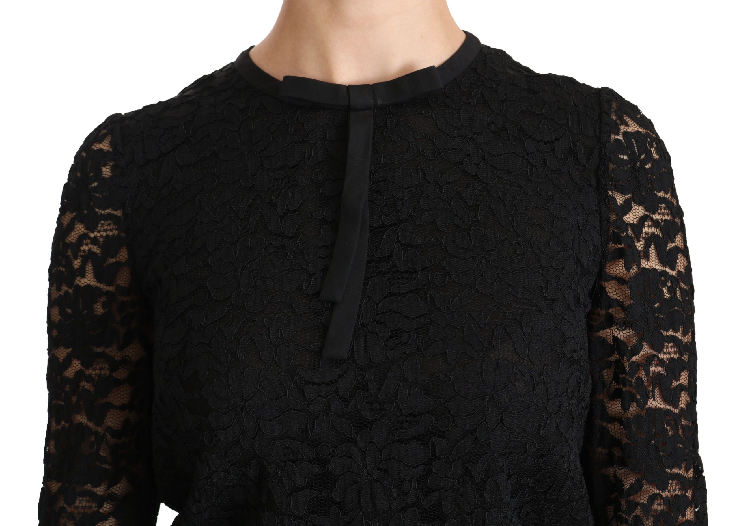 Blusa de nailon de manga larga con encaje negro de Dolce &amp; Gabbana
