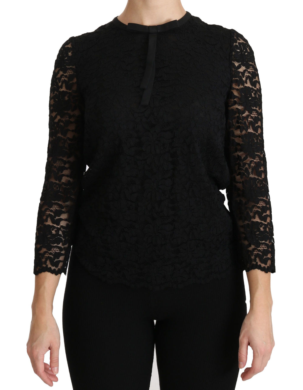 Blusa de nailon de manga larga con encaje negro de Dolce &amp; Gabbana