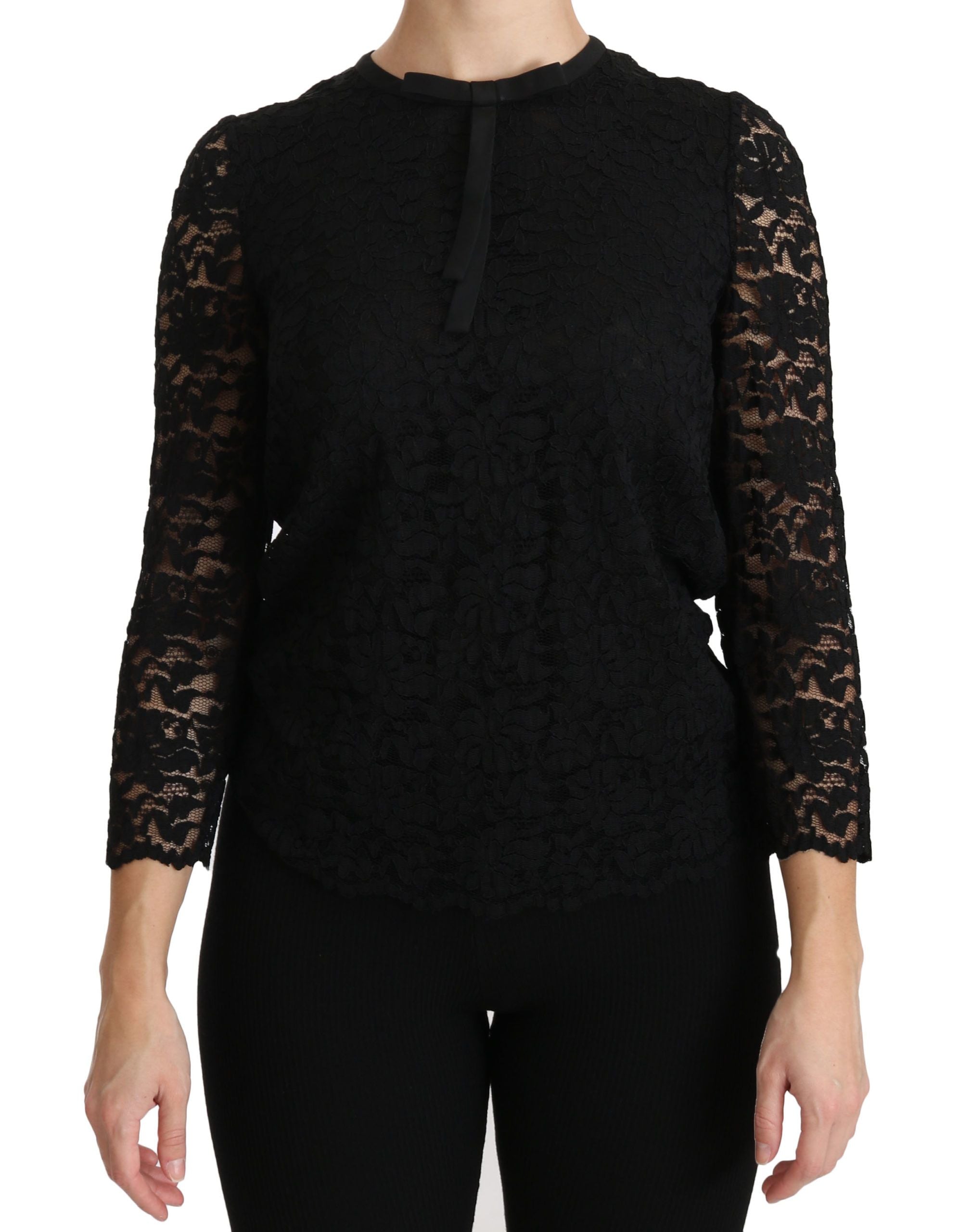 Blusa de nailon de manga larga con encaje negro de Dolce &amp; Gabbana