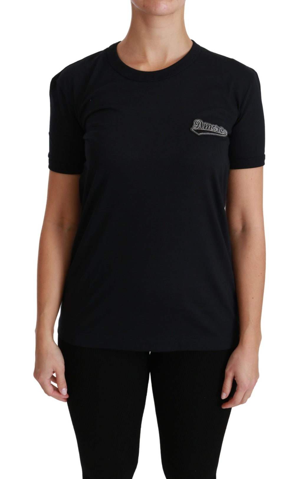 Camiseta de algodón con cuello redondo y parche Amore azul de Dolce &amp; Gabbana