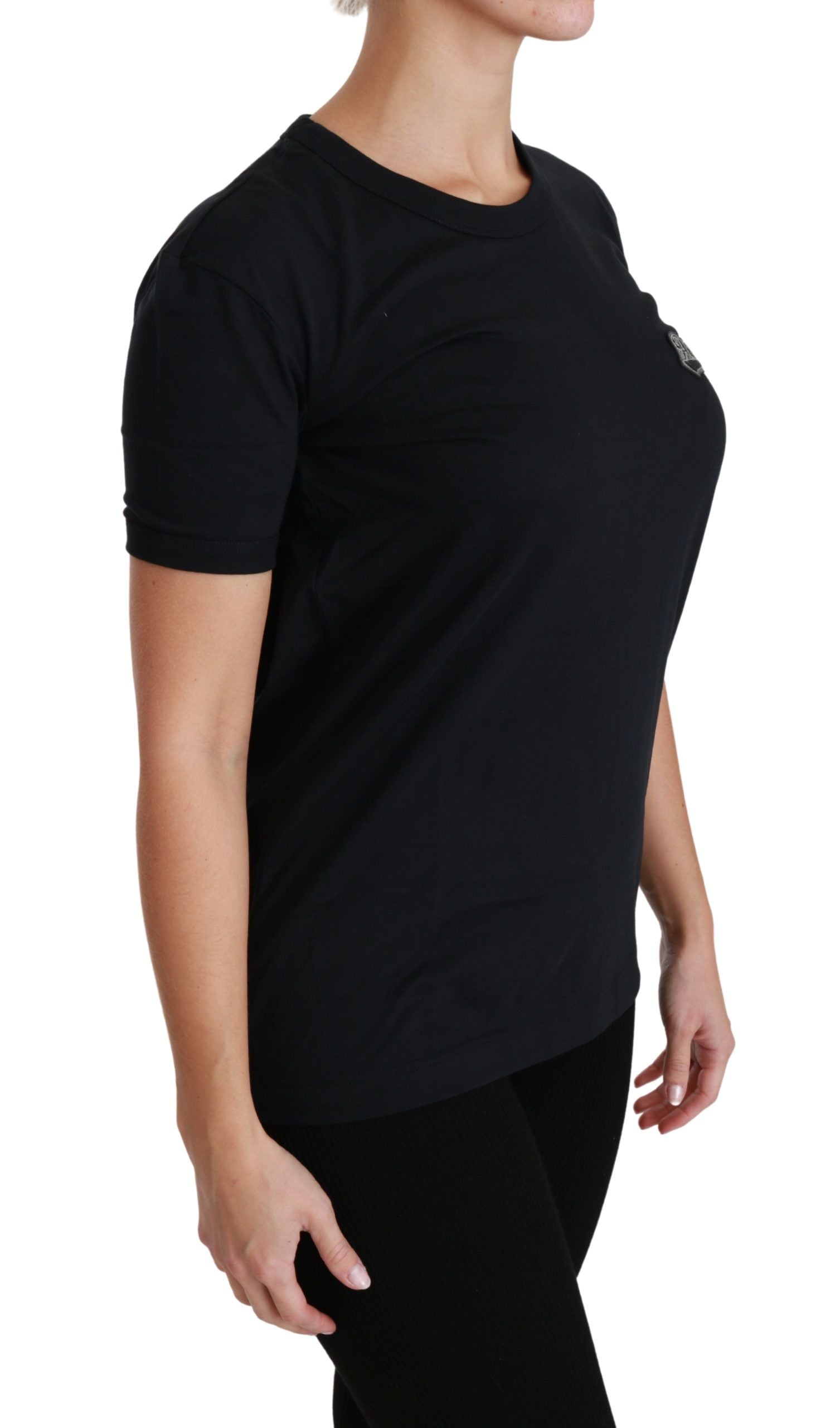 Camiseta de algodón con cuello redondo y parche Amore azul de Dolce &amp; Gabbana