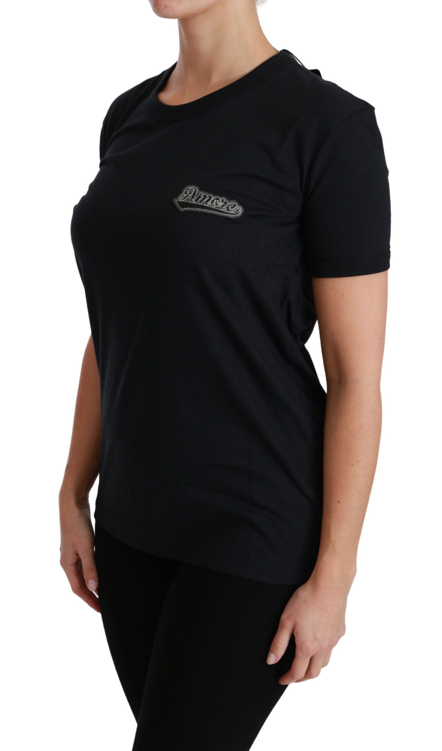 Camiseta de algodón con cuello redondo y parche Amore azul de Dolce &amp; Gabbana